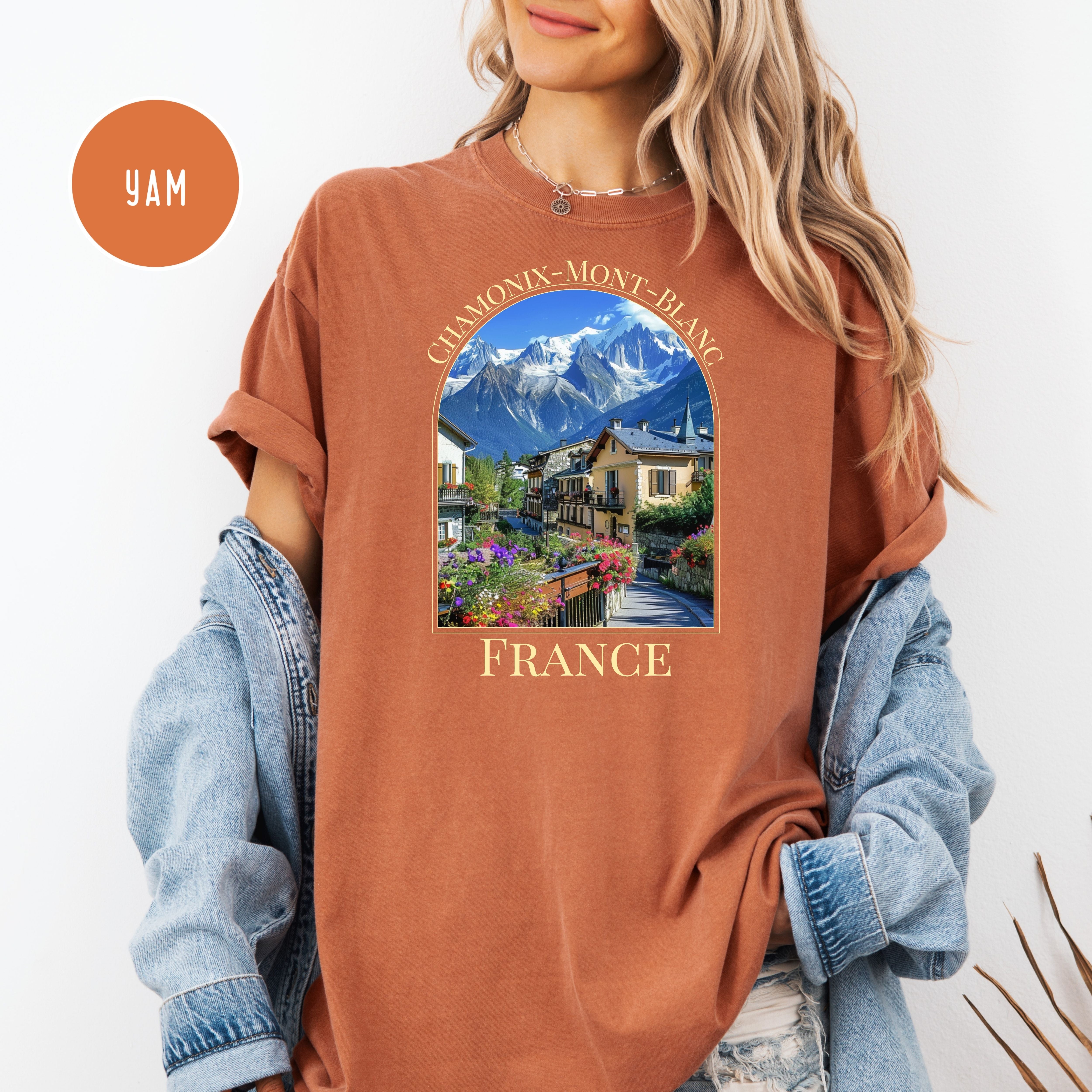 Chamonix-Mont Blanc Comfort Colors Tee Shirt, French Alpine Village Chamonix