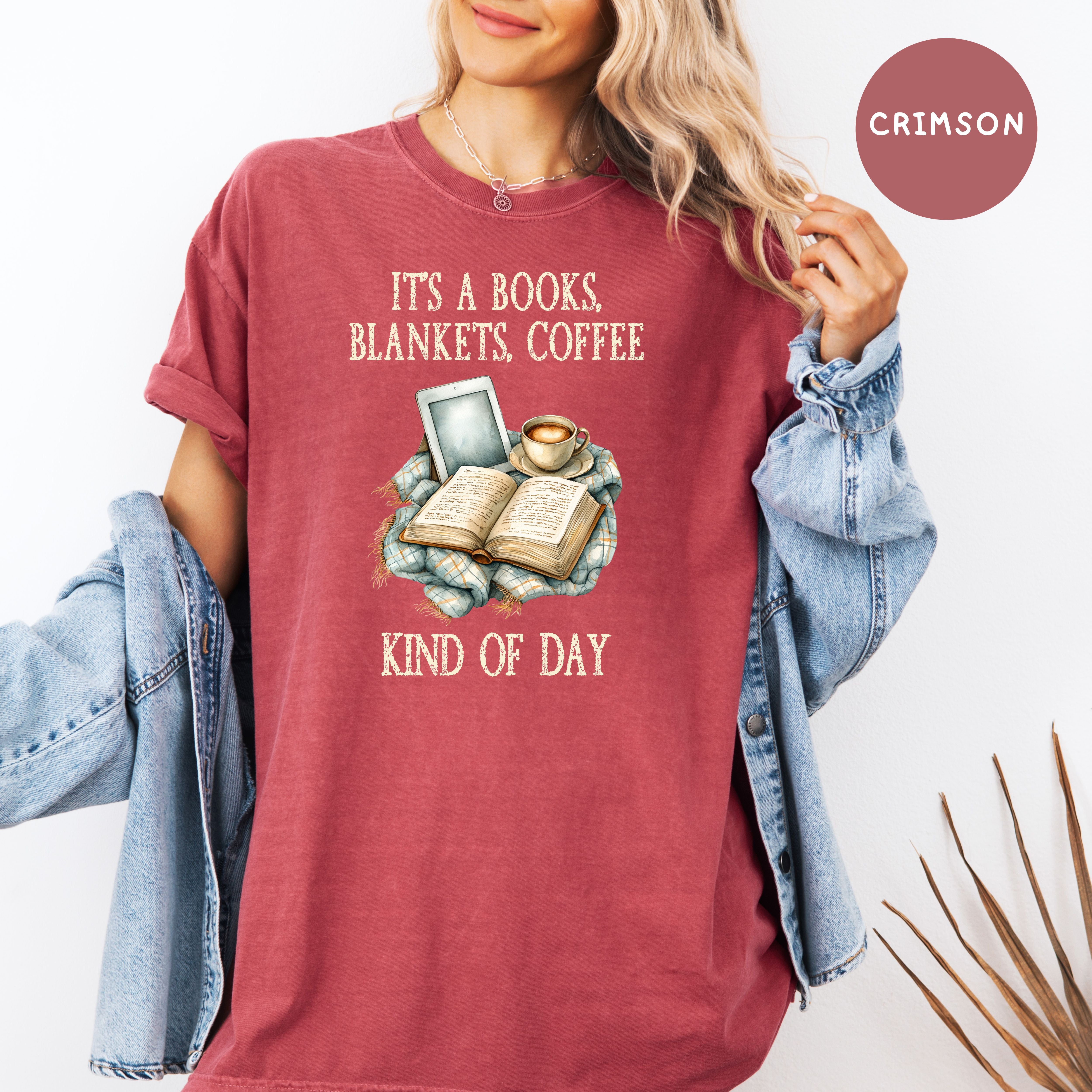 Cozy Coffee Lover Comfort Colors T-Shirt, Rainy Day Shirt, Gift for Book Lovers, Cozy Weather Shirt
