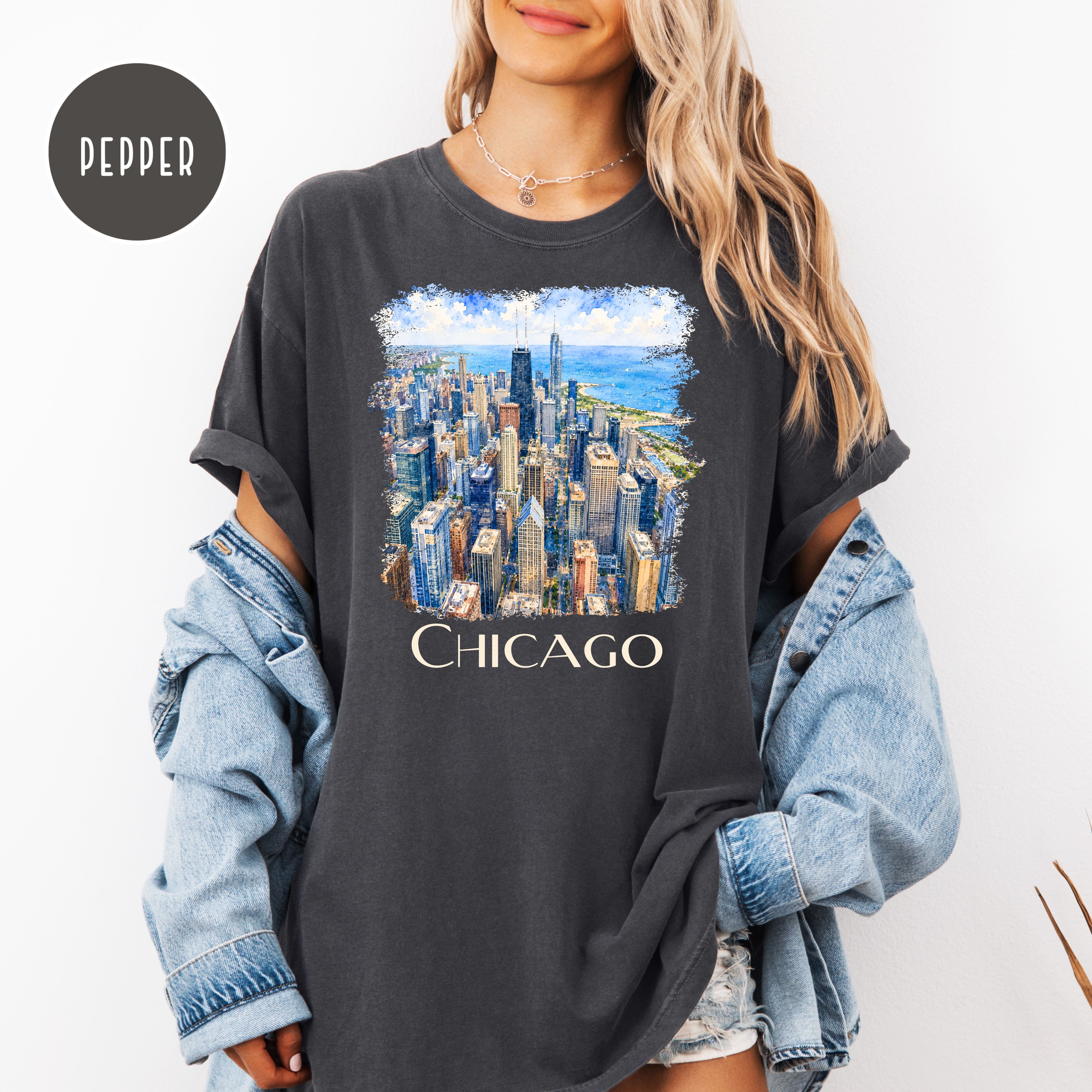 Chicago Lover Unisex Comfort Colors Travel T-Shirt, Chicago Vacation Gift Shirt, Chicago Skyscrapers Shirt, Chicagoan Tee, Traveler Gift Tee