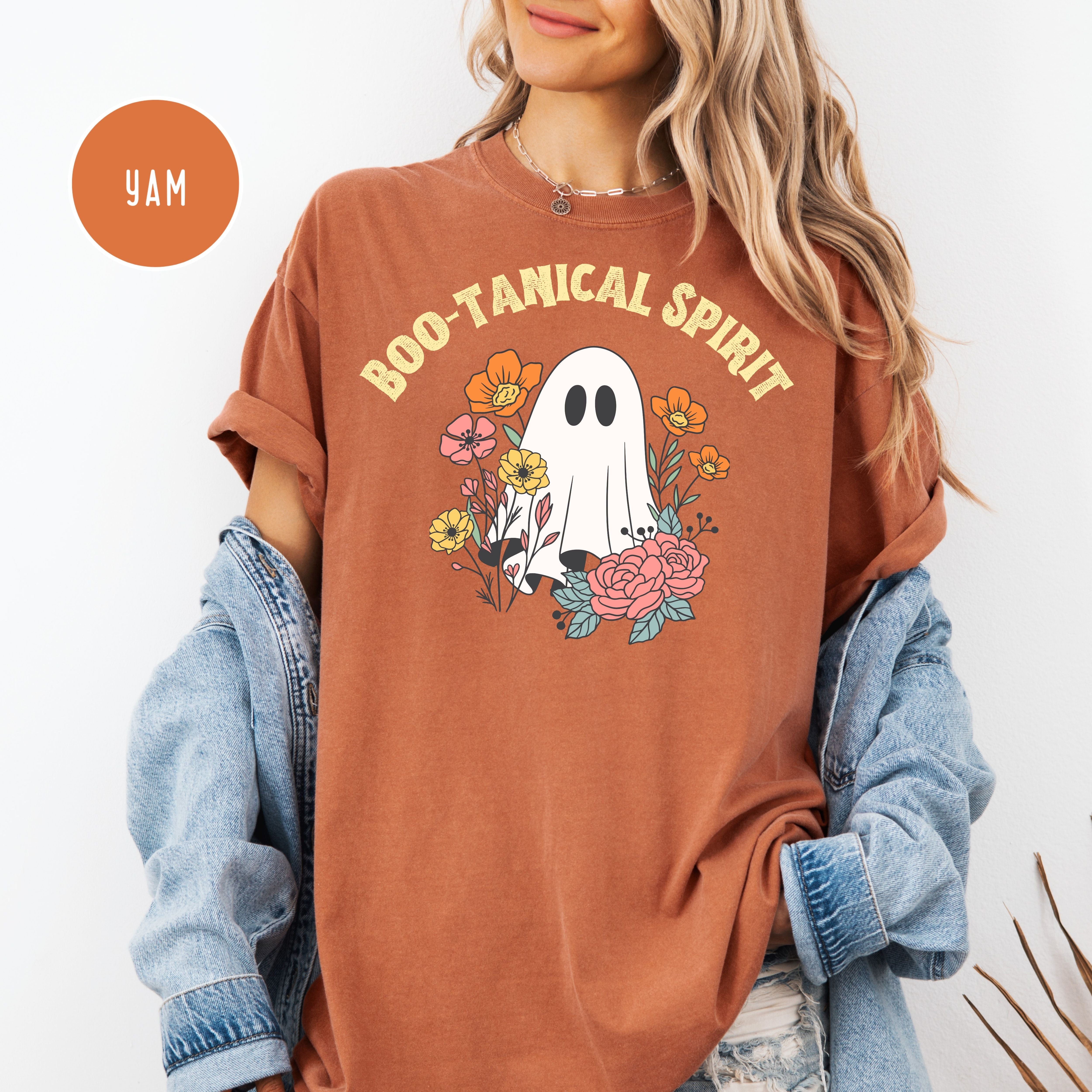 Floral Ghost Comfort Colors Halloween Tee Shirt