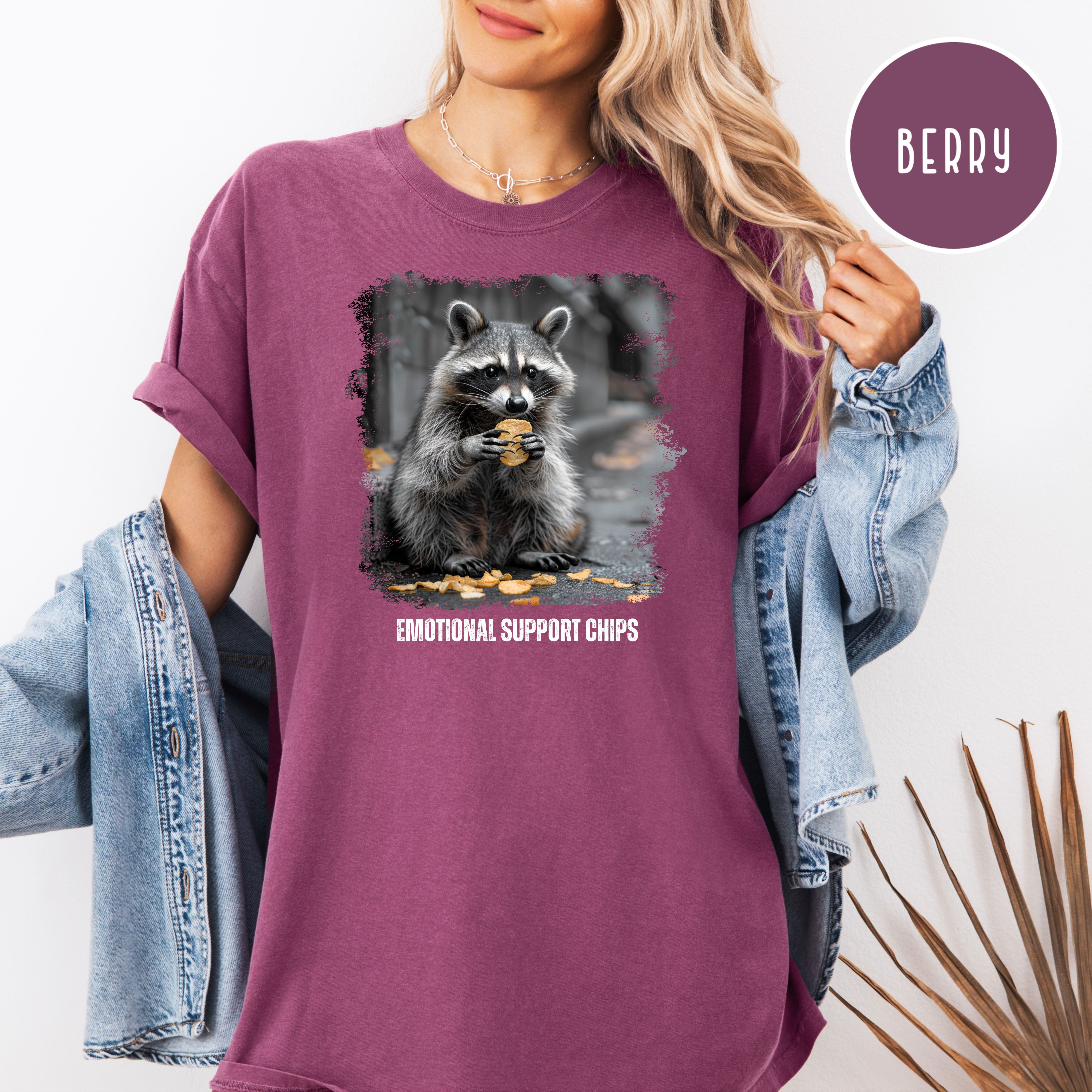 Funny Raccoon Eating Chips Comfort Colors T-Shirt, Funny Animal Meme Tee, Emotional Support Chips Shirt, Funny Gift Shirt