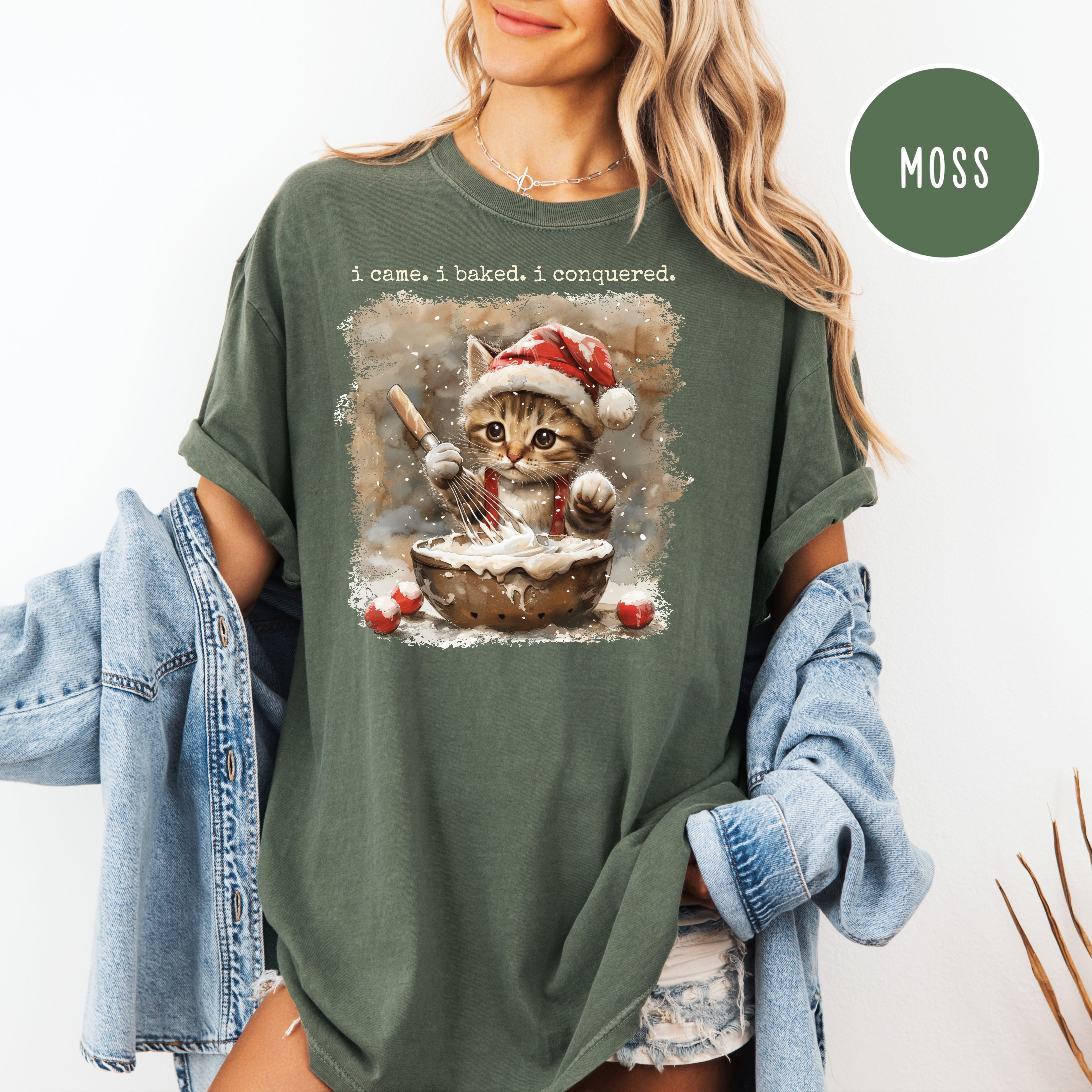Cat Lover Comfort Colors Baker Christmas Gift Shirt, I Came I Baked I Conquered