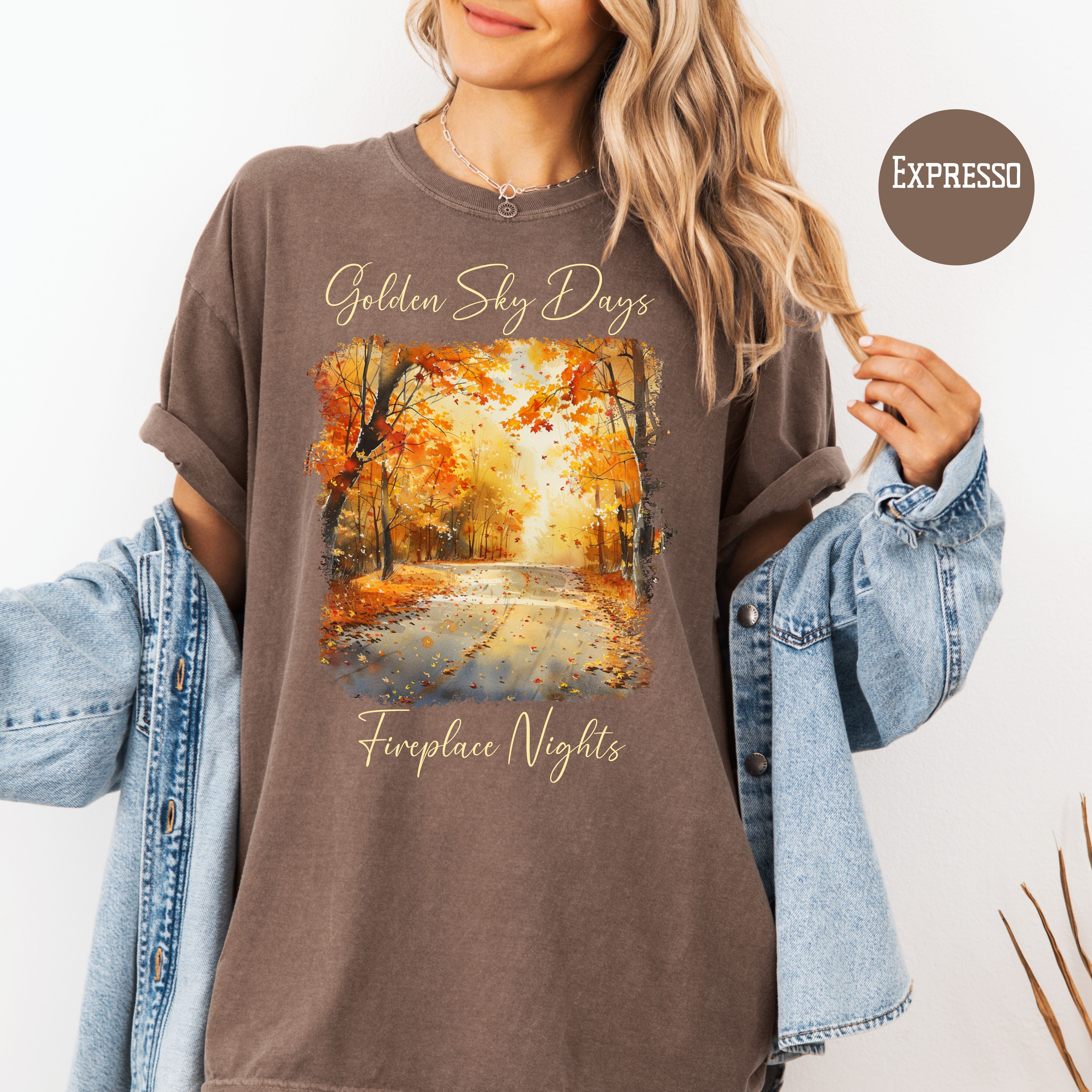 Golden Sky Days and Fireplace Nights Autumn Season Comfort Colors Fall Colors Tee Shirt