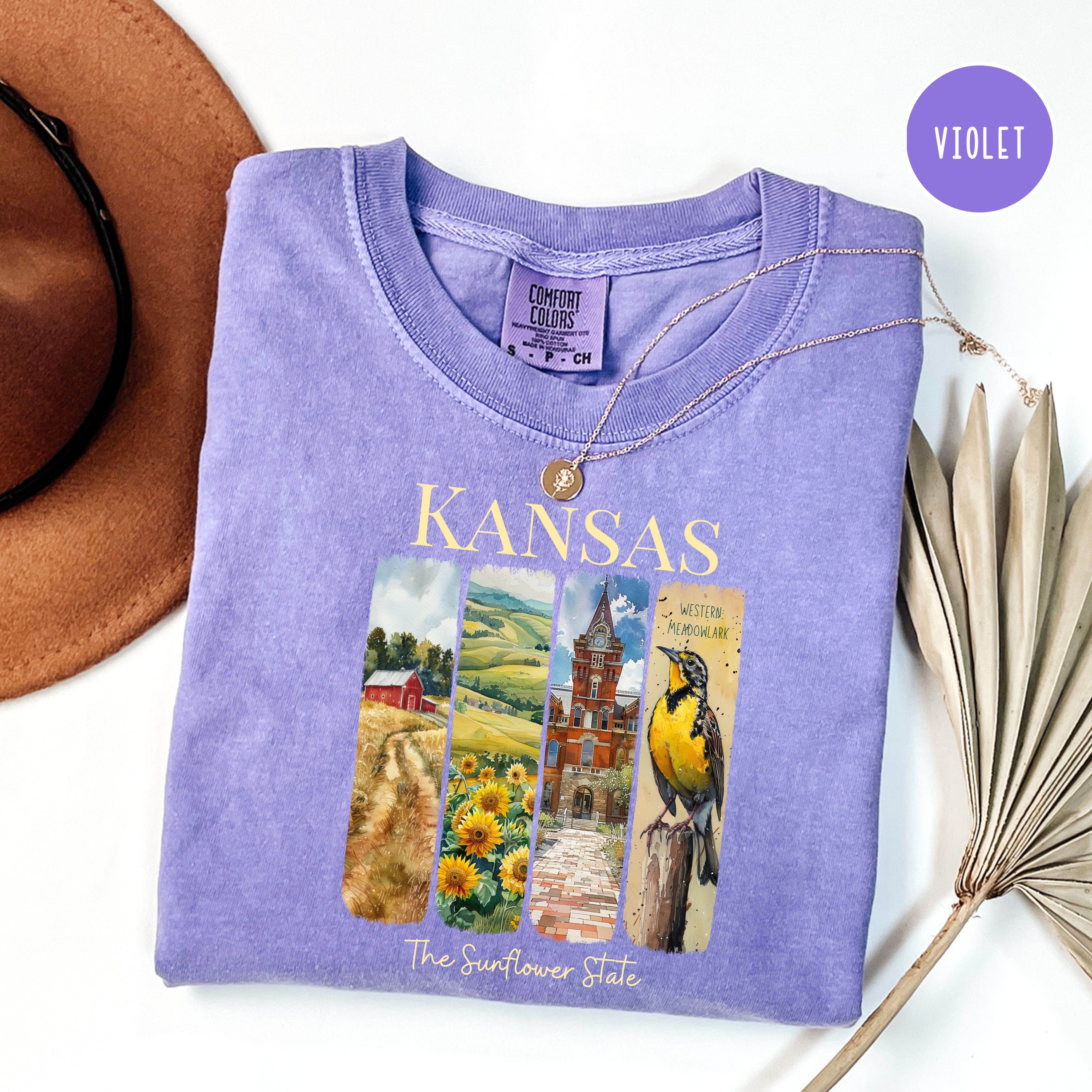 Kansas State Comfort Colors T-Shirt, Kansas Vacation Gift Shirt, Kansas Watercolor Gift, Kansas State Bird Shirt, Kansas Travel Gift Shirt