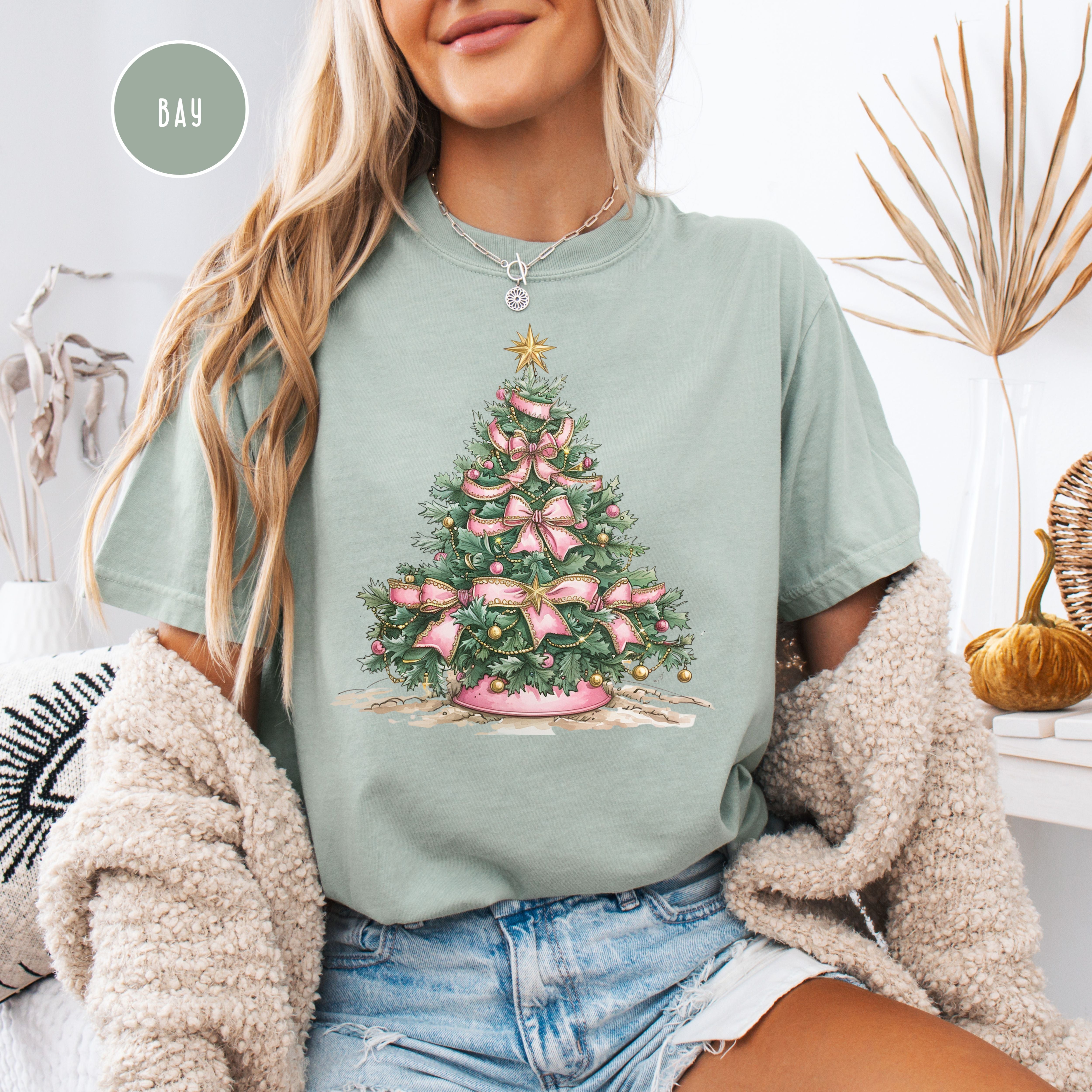 Pink Bow Christmas Coquette Comfort Colors® Tee