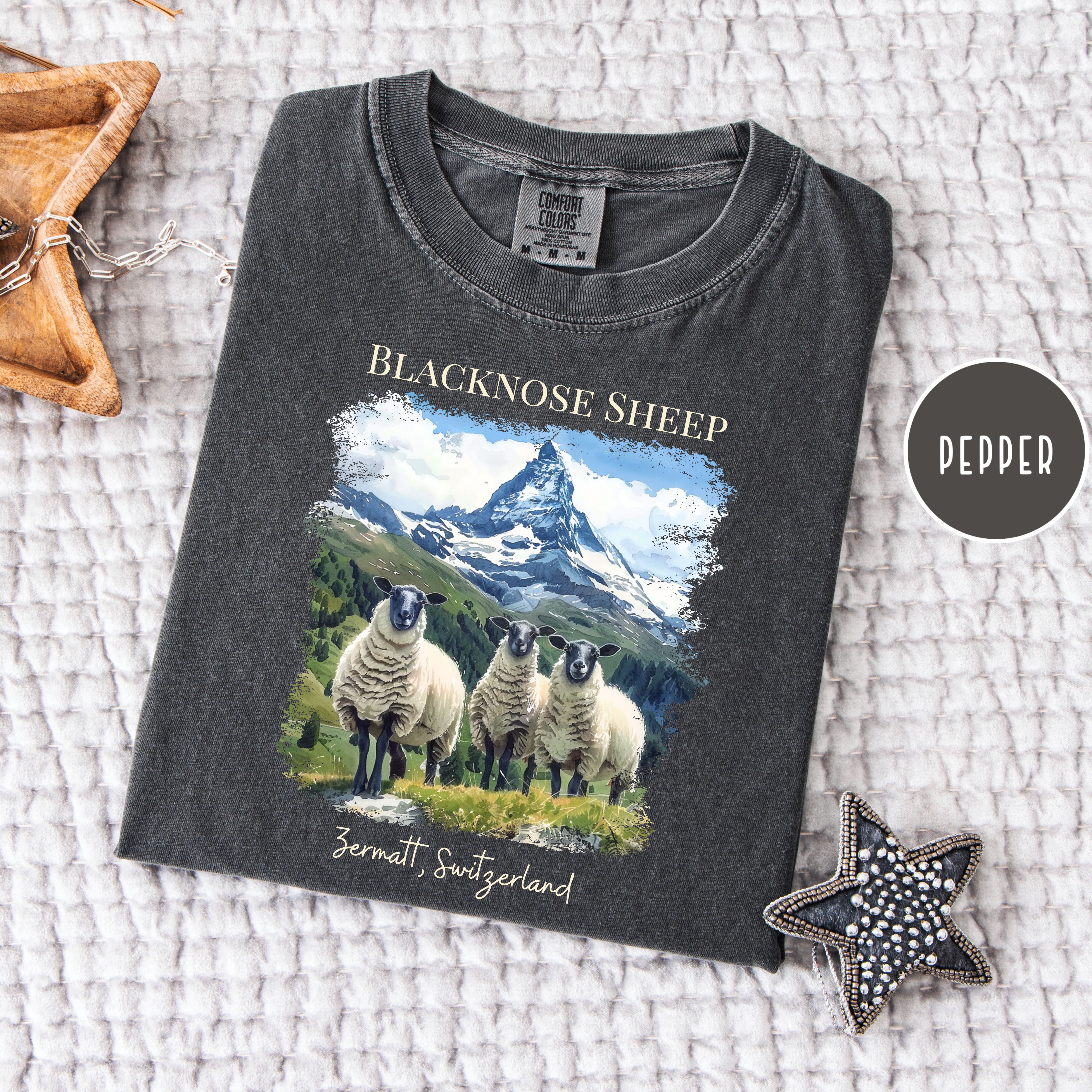 Blacknose Sheep in Zermatt Switzerland Comfort Colors Matterhorn Swiss Alps Vacation Gift Tee