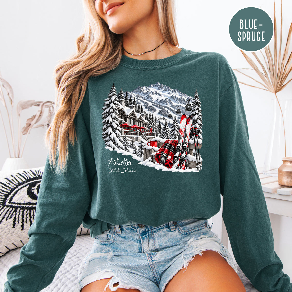 Whistler Skiing Long Sleeve Comfort Colors TShirt, Whistler British Columbia Vacation Gift Tee, Canada Skiing Gift Shirt, Whistler Gift Tee