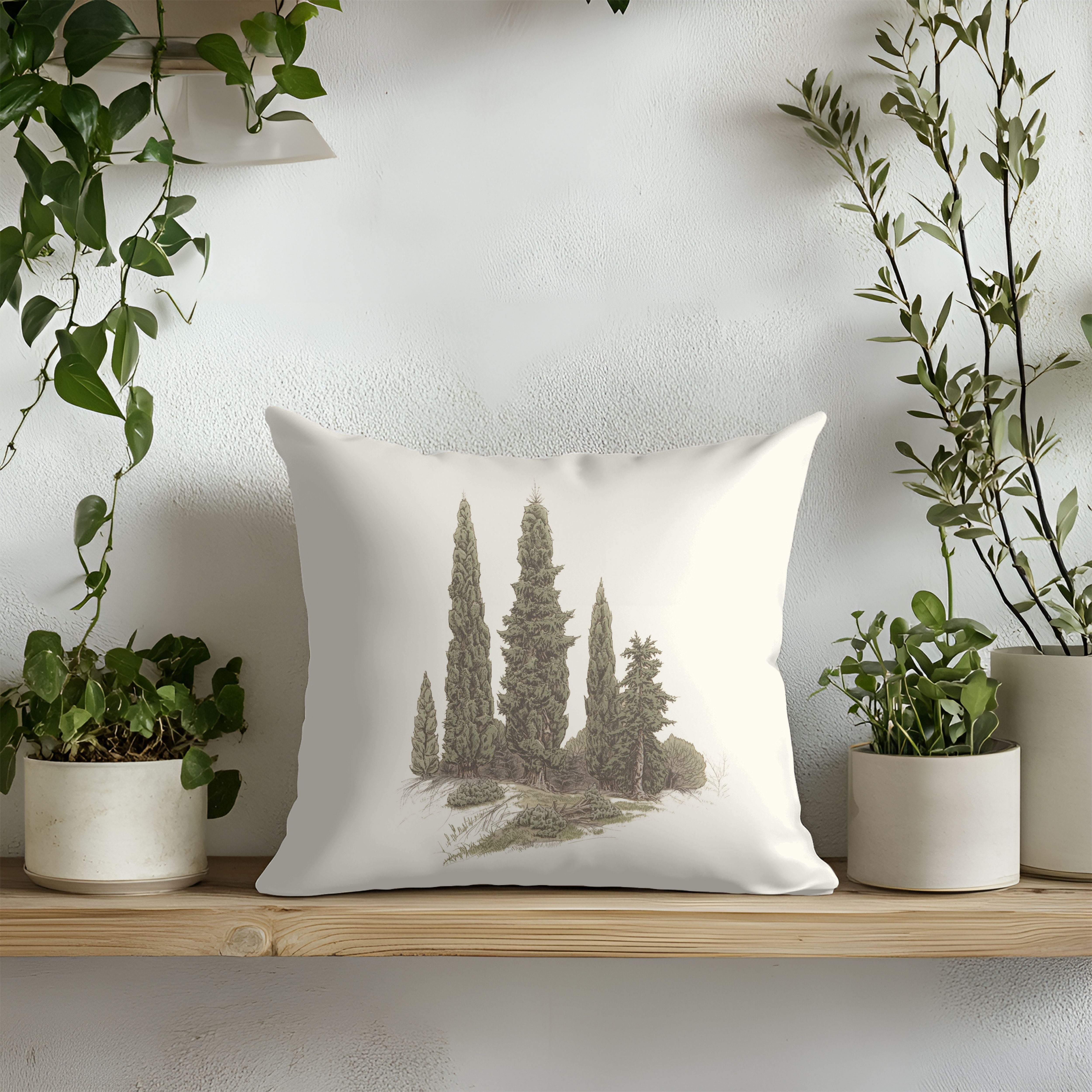 Subtle Soft Cypress Trees Decorative Throw Pillows, Design Front & Back