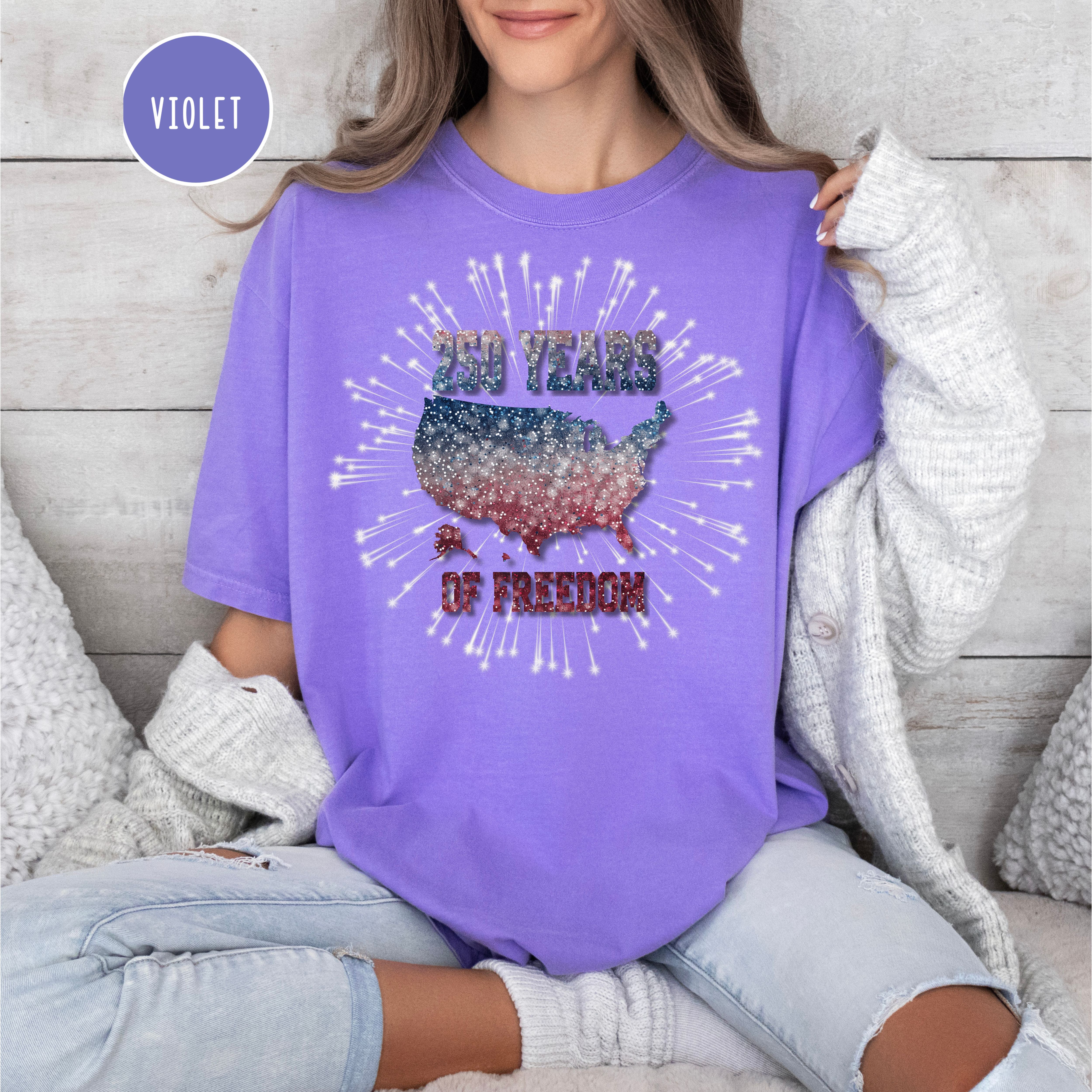 250 Years of Freedom Comfort Colors T-Shirt, 4th of July Fireworks Shirt