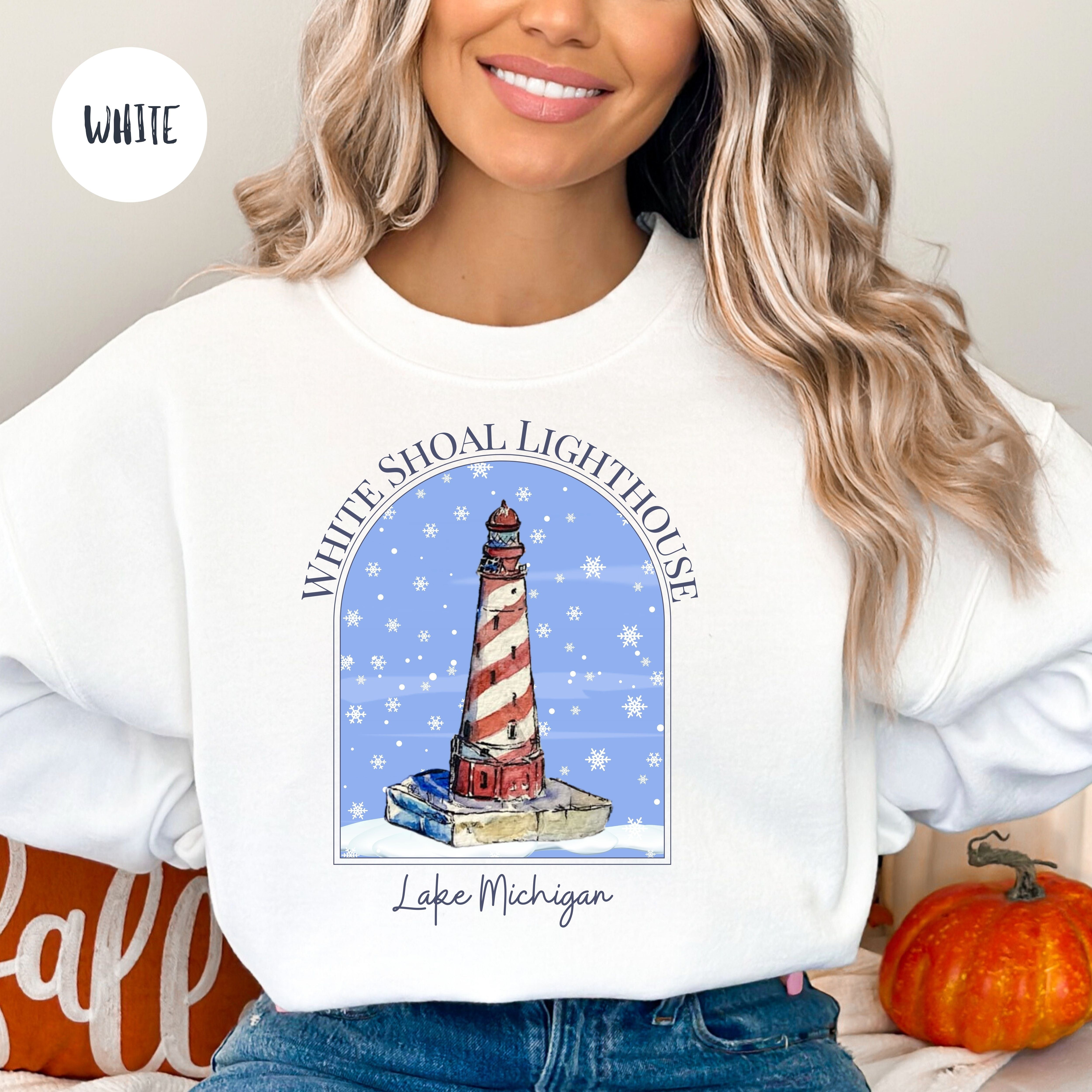 White Shoal Light Lake Michigan Lighthouse Winter Sweatshirt