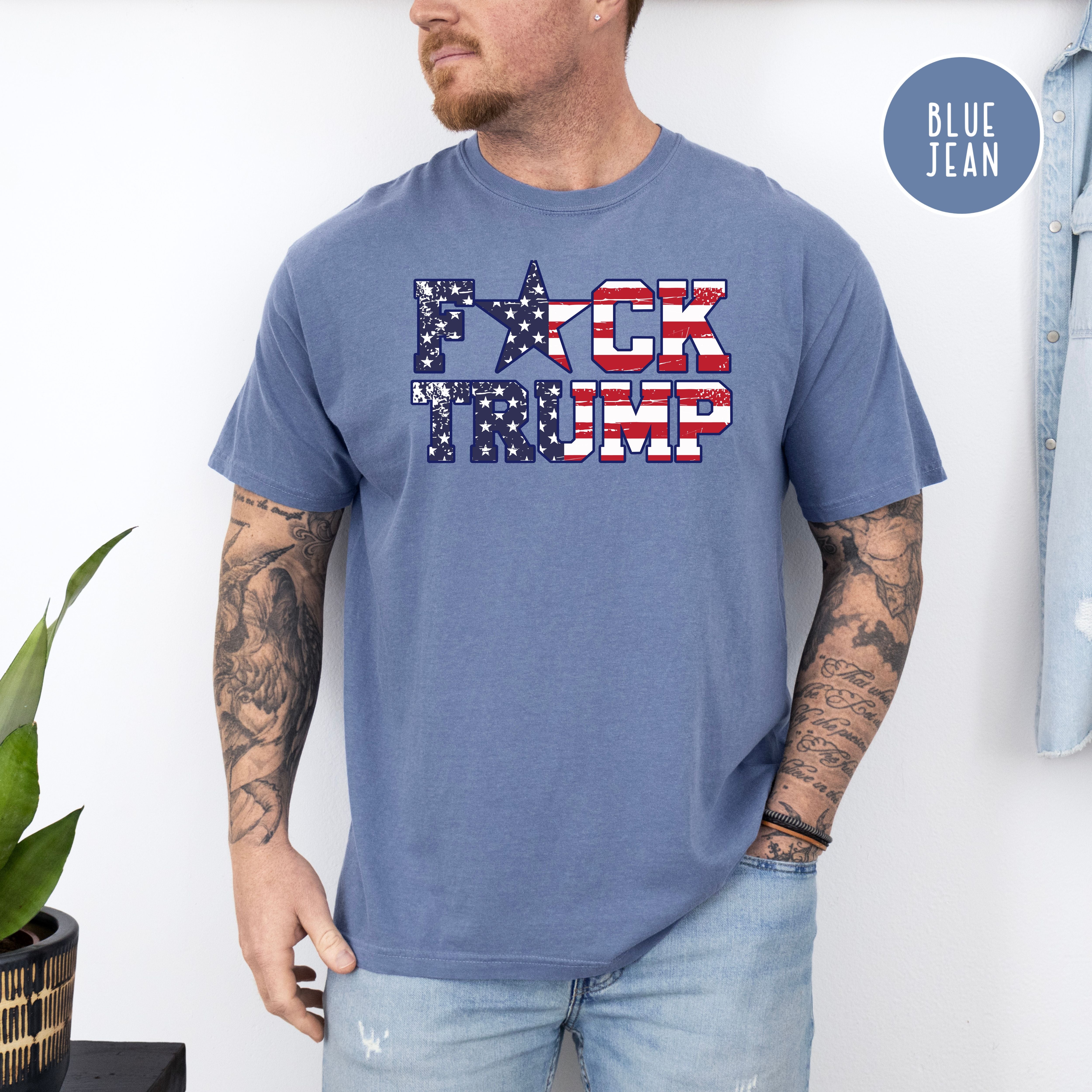 Fuck Trump USA Flag Comfort Colors T-Shirt, Anti Trump Protest Tee Shirt