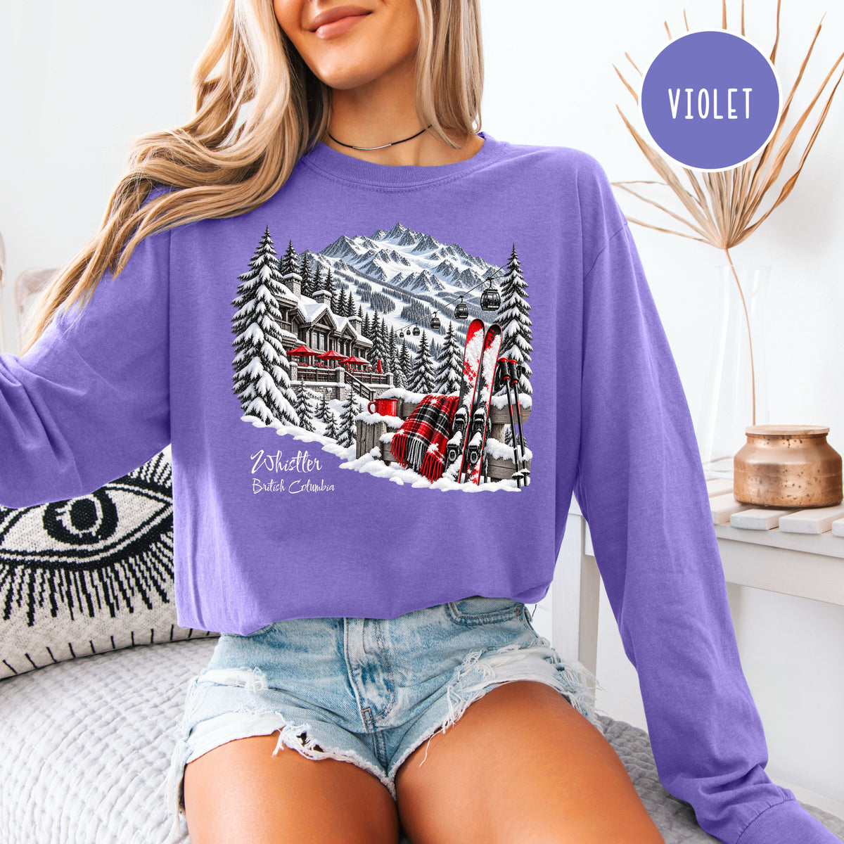 Whistler Skiing Long Sleeve Comfort Colors TShirt, Whistler British Columbia Vacation Gift Tee, Canada Skiing Gift Shirt, Whistler Gift Tee