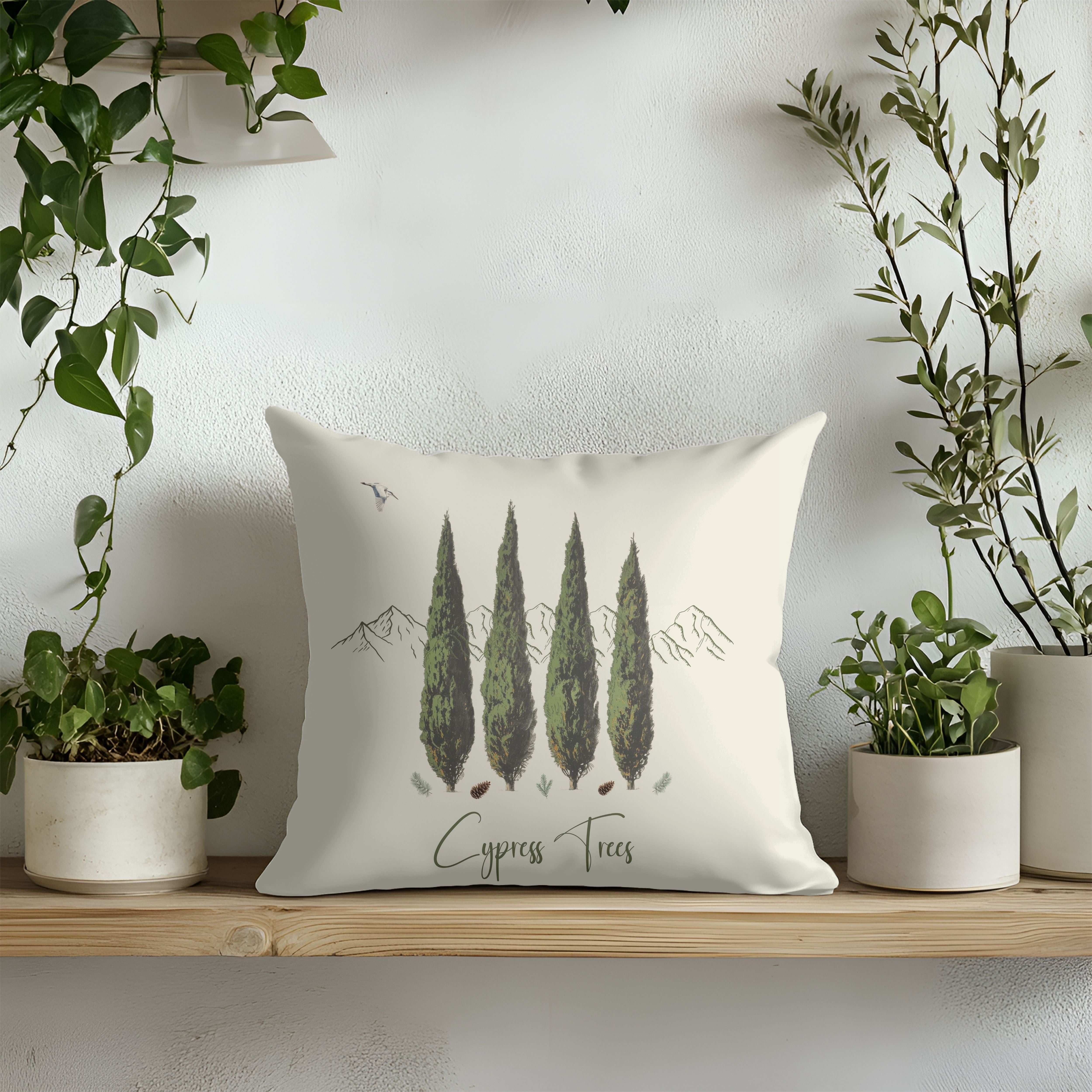 Cypress Trees Decorative Throw Pillows, Design Front & Back