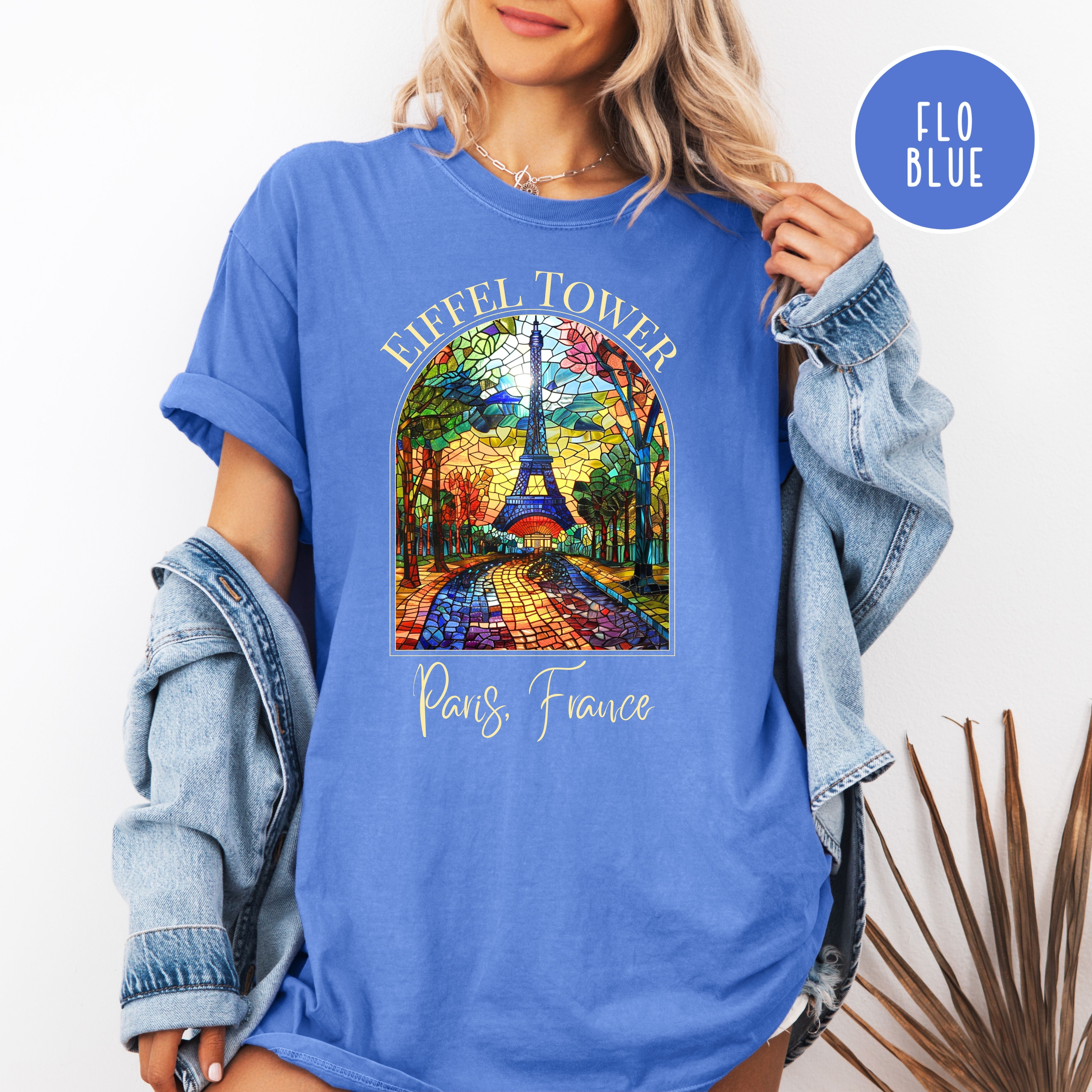 Paris Vacation Eiffel Tower Stained Glass Design Comfort Colors T-Shirt