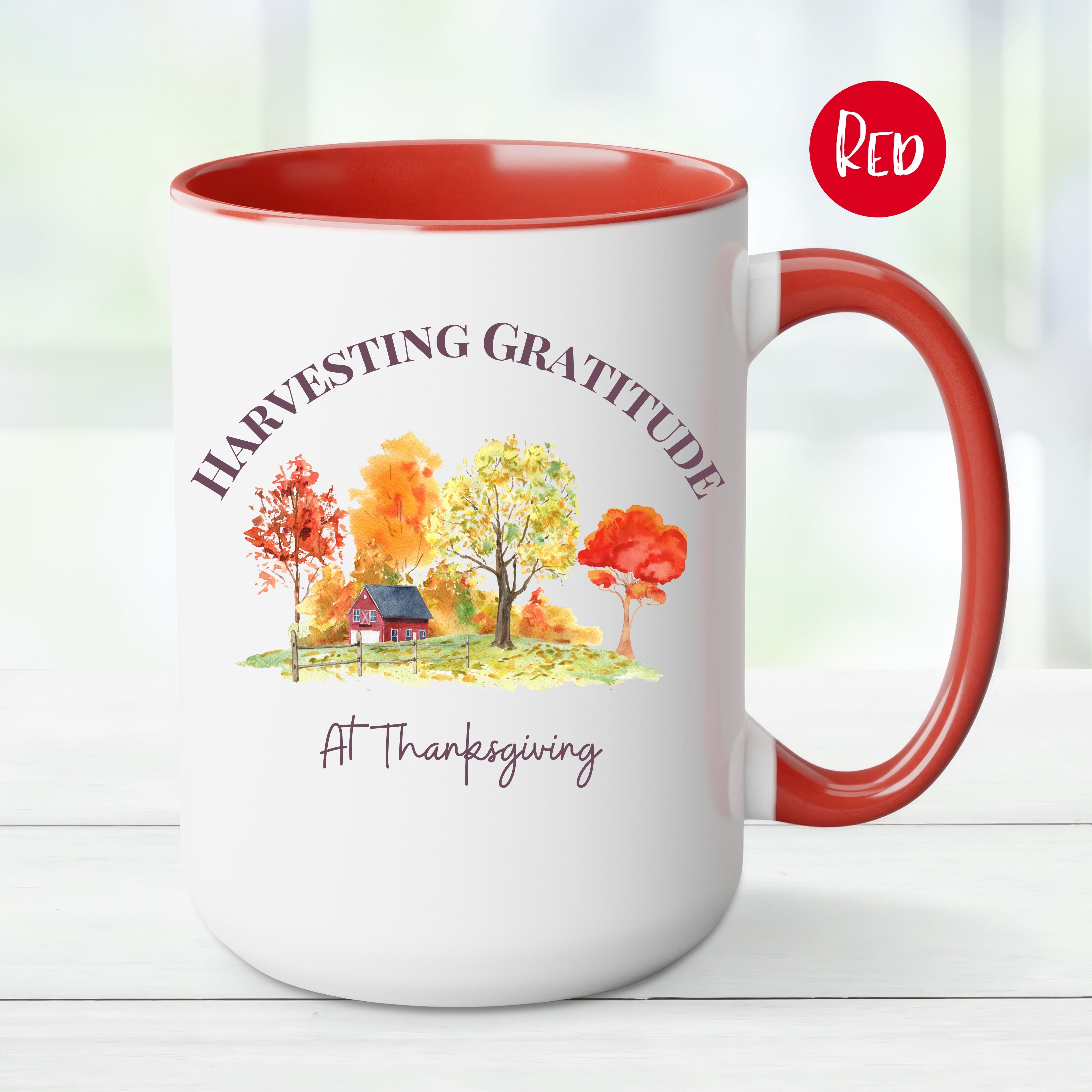 Thanksgiving Gratitude 2-Toned 15oz Ceramic Mug w/ Design Front & Back