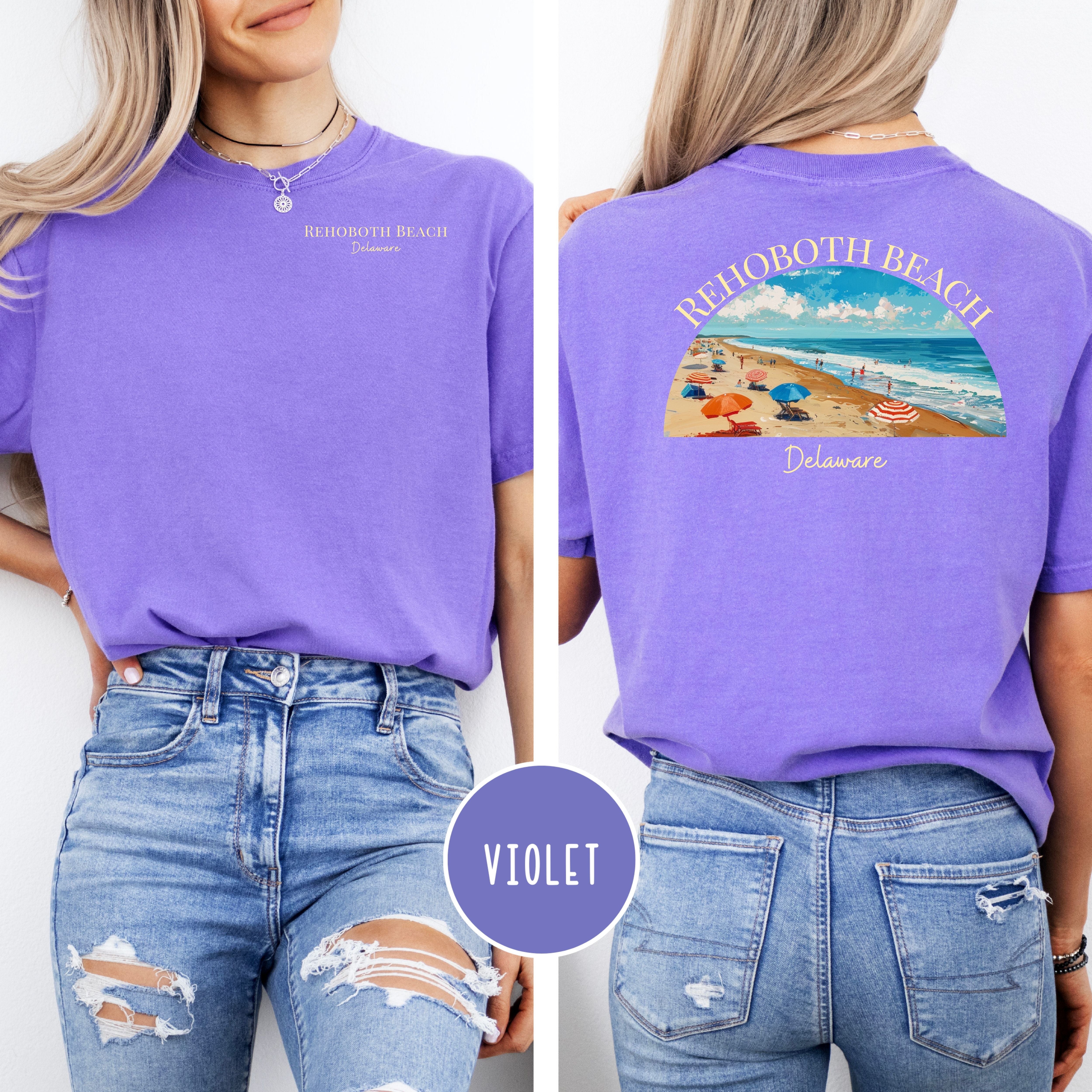 Rehoboth Beach Comfort Colors Vacation Beach Tee Design Front and Back