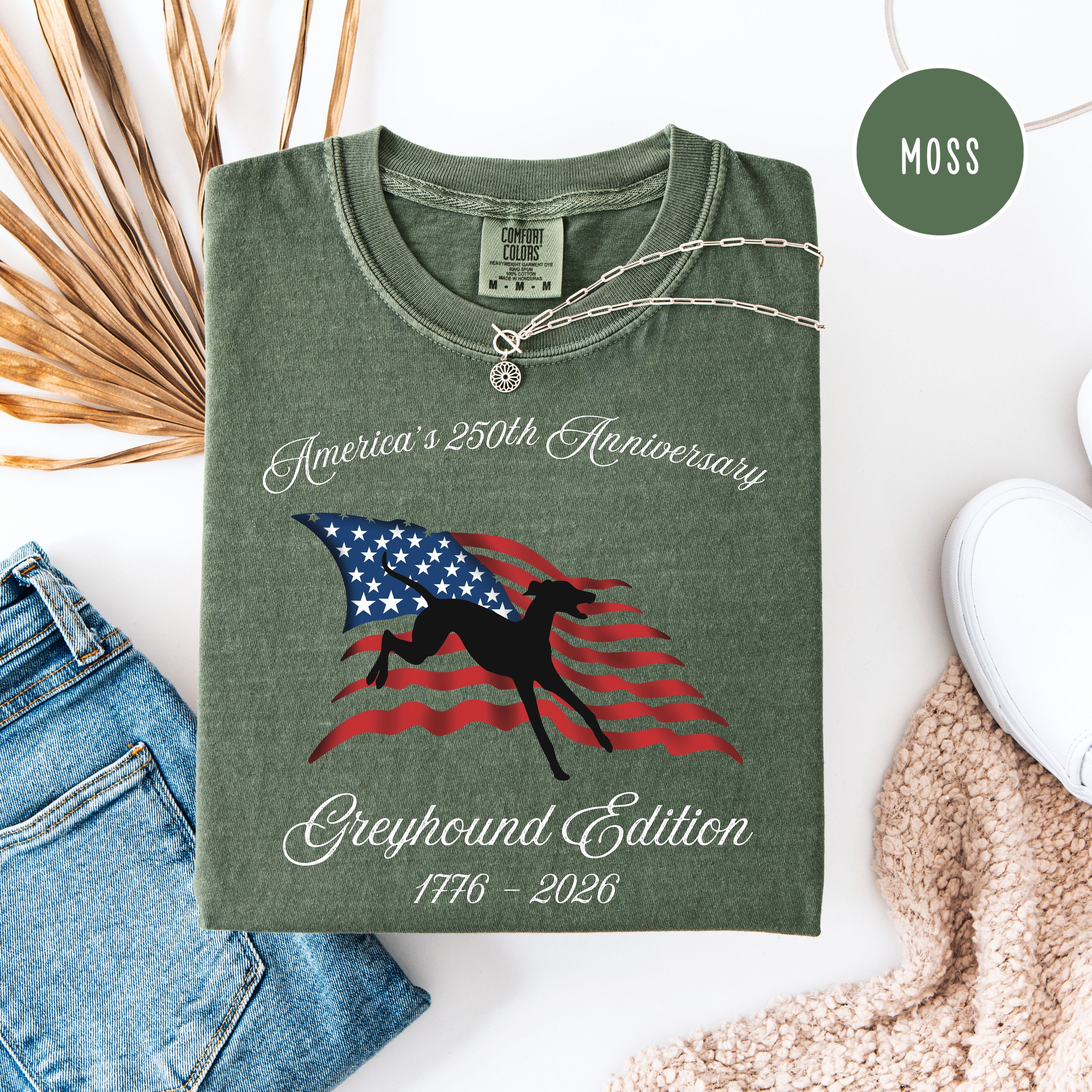 America's 250th Anniversary Greyhound Edition Unisex Comfort Colors T-Shirt, Greyhound Lover Shirt, Patriotic America Celebration Shirt
