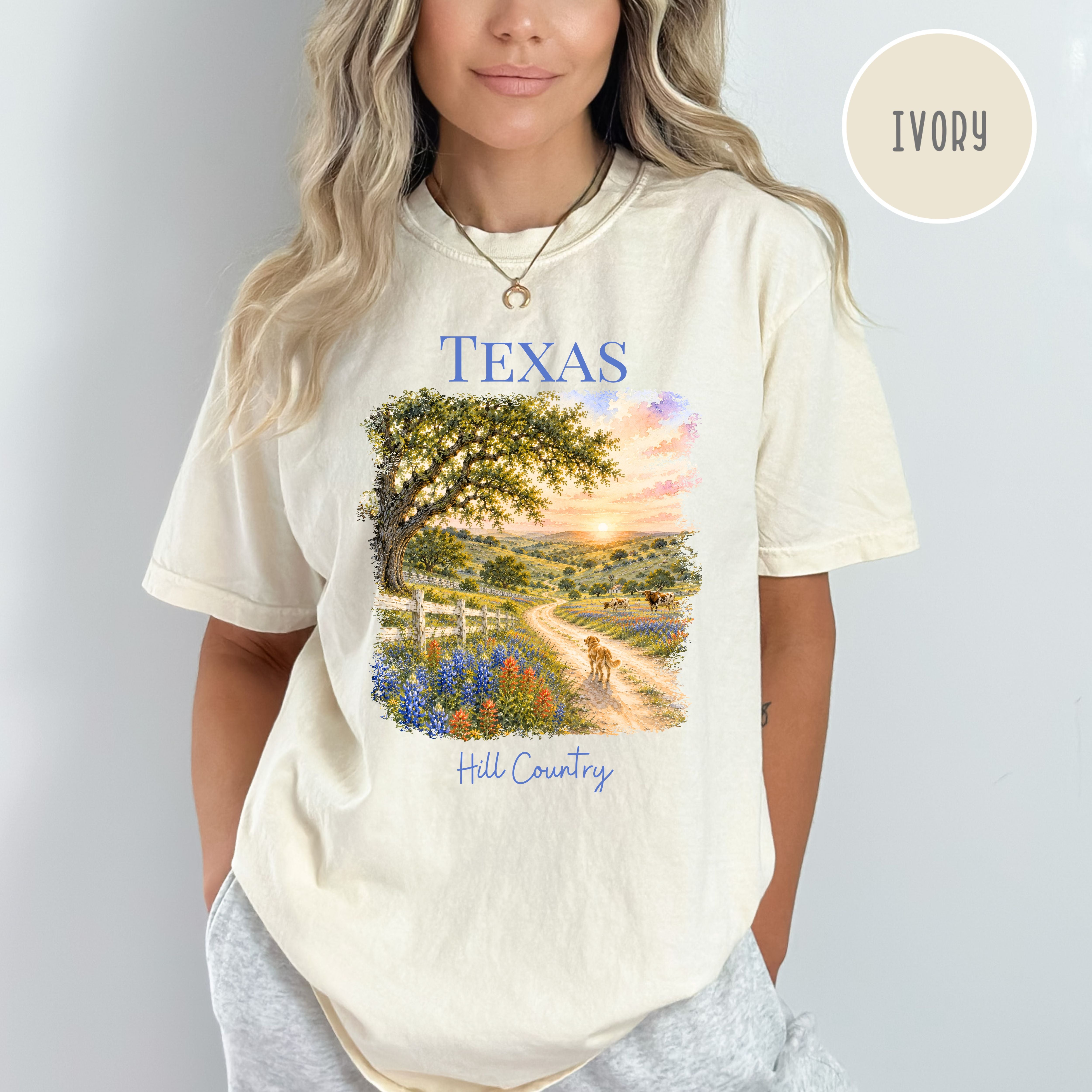 Texas Hill Country Comfort Colors T-Shirt, Texas Vacation Gift Shirt, Texas Travel Shirt, Texas Gift Shirt, Texas Blue Bonnets, Traveler Tee
