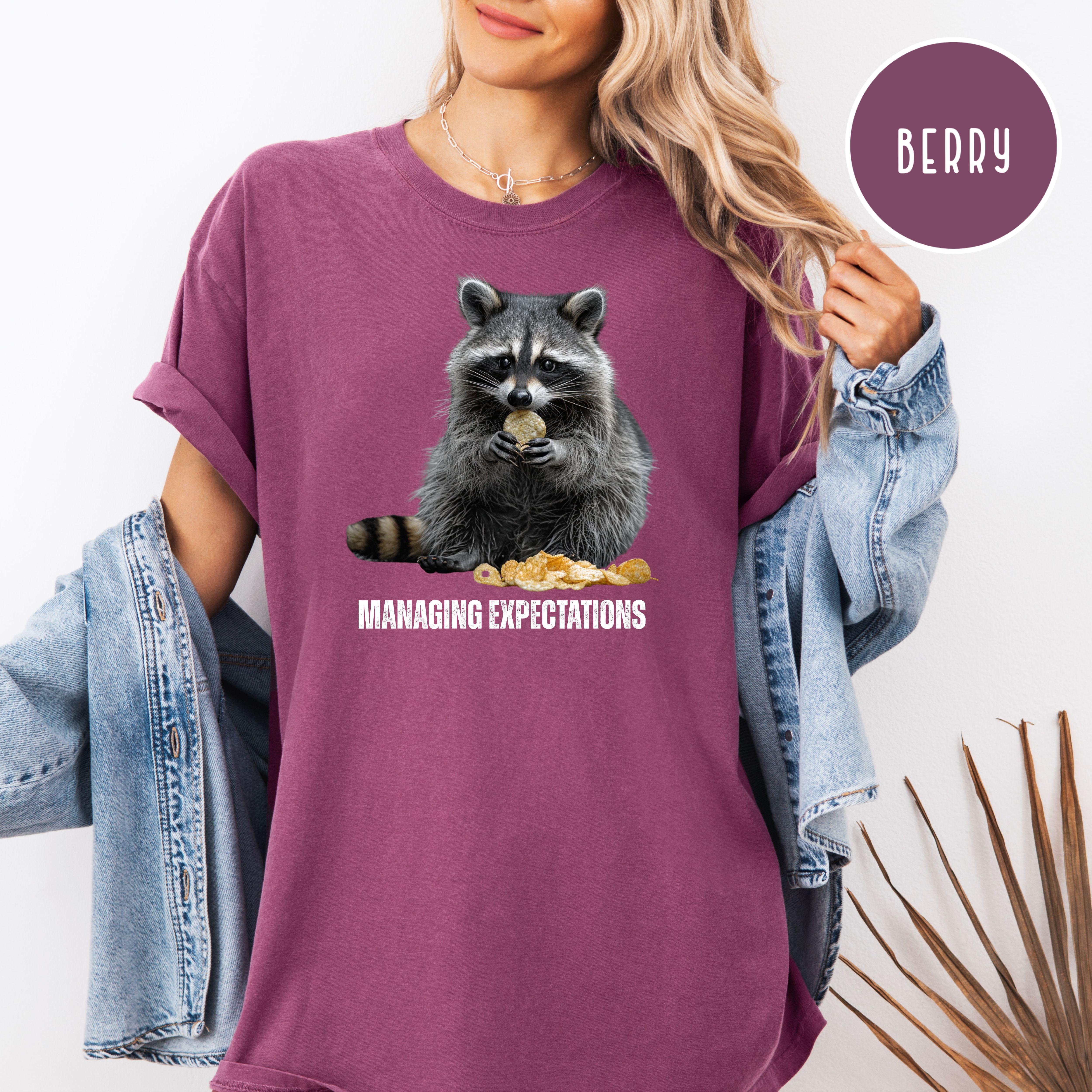 Funny Raccoon Munching Chips Comfort Colors T-Shirt, Animal Meme Shirt, Funny Gift Tee, Raccoon Lover Tee