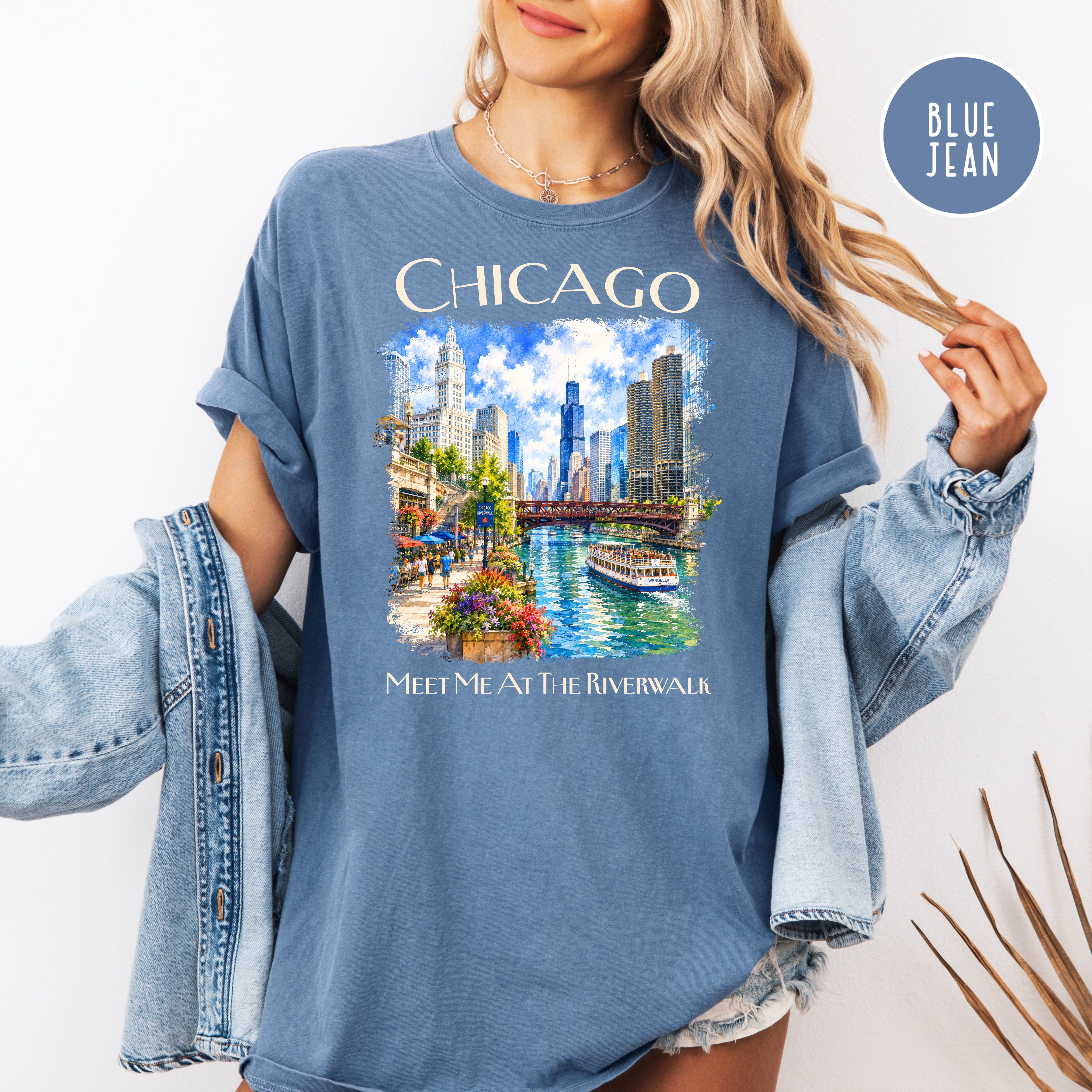 Chicago Riverwalk Unisex Comfort Colors Chicago Travel T-Shirt, Meet Me At The Riverwalk Chicago Shirt, Chicago Gift, Traveler Gift Shirt