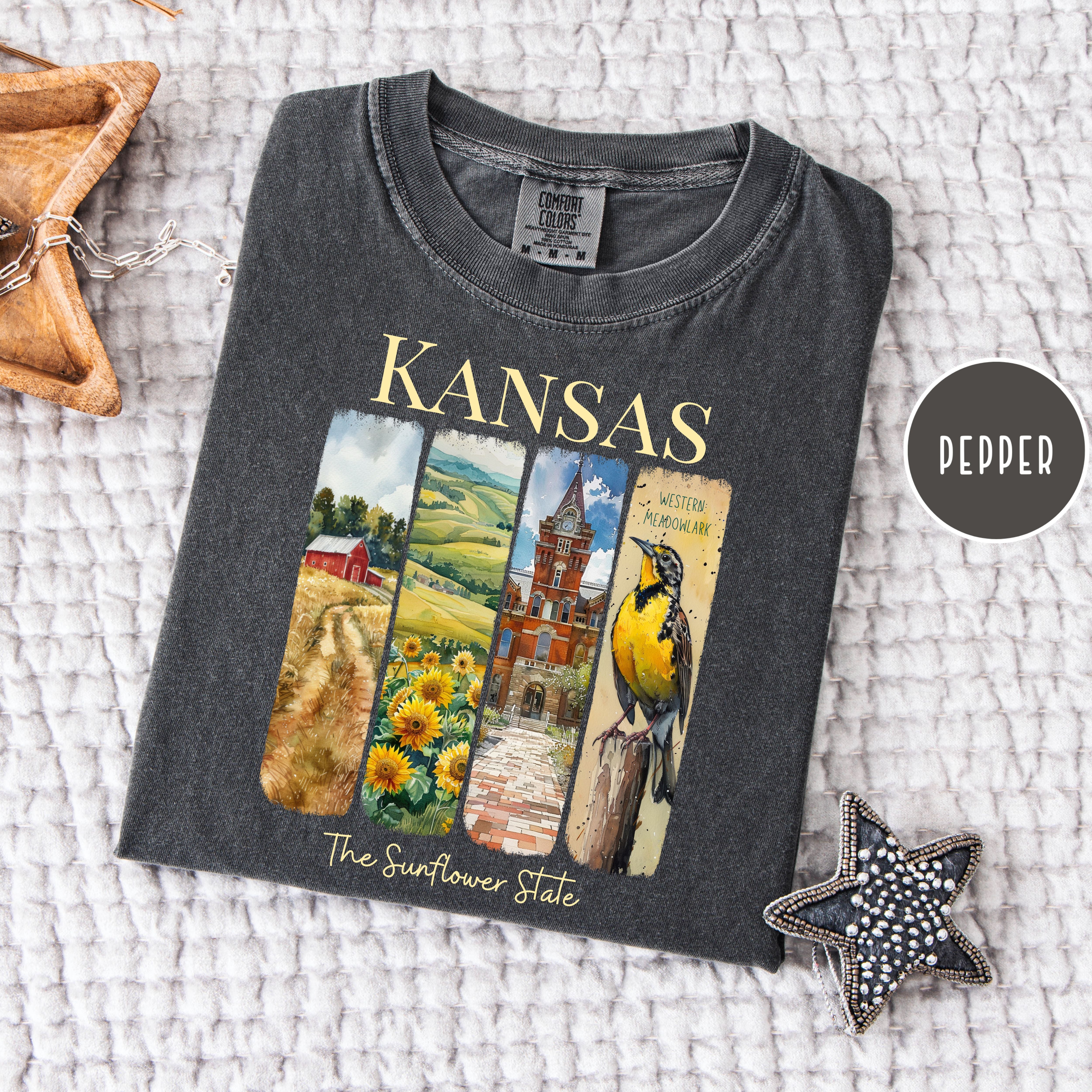 Kansas State Comfort Colors T-Shirt, Kansas Vacation Gift Shirt, Kansas Watercolor Gift, Kansas State Bird Shirt, Kansas Travel Gift Shirt