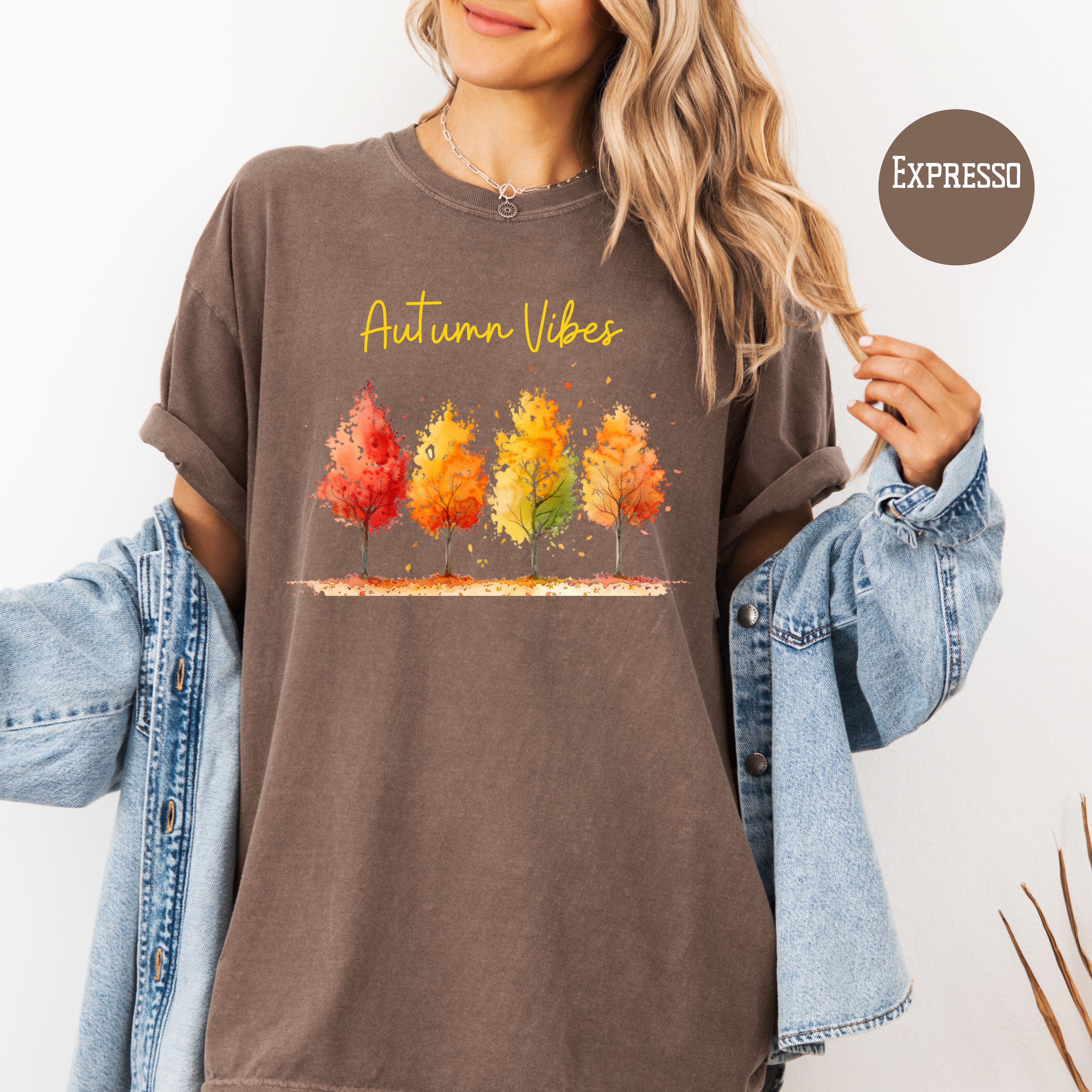 Autumn Vibes Colorful Fall Leaves Comfort Colors Tee, Thanksgiving Season Gift Shirt