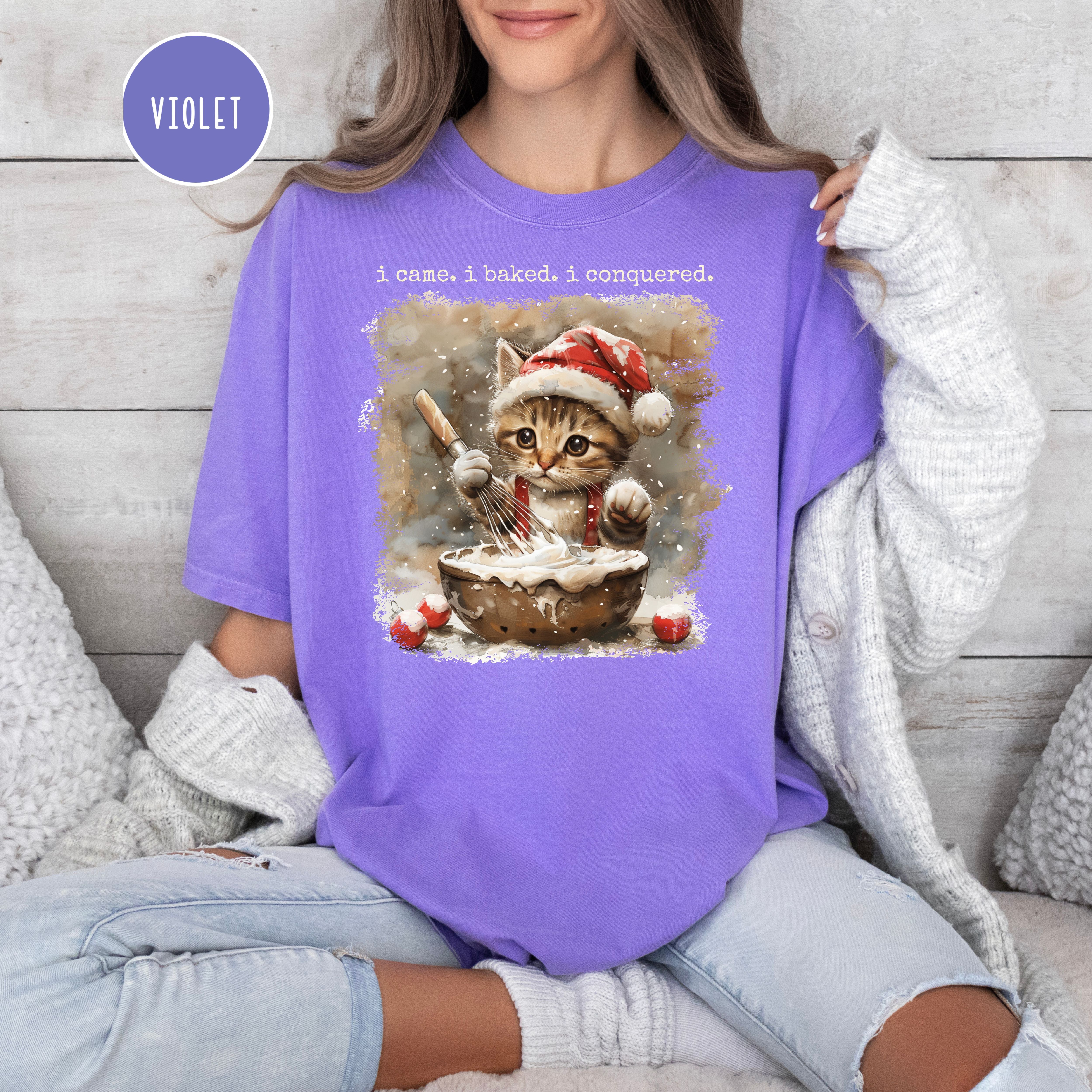 Cat Lover Comfort Colors Baker Christmas Gift Shirt, I Came I Baked I Conquered
