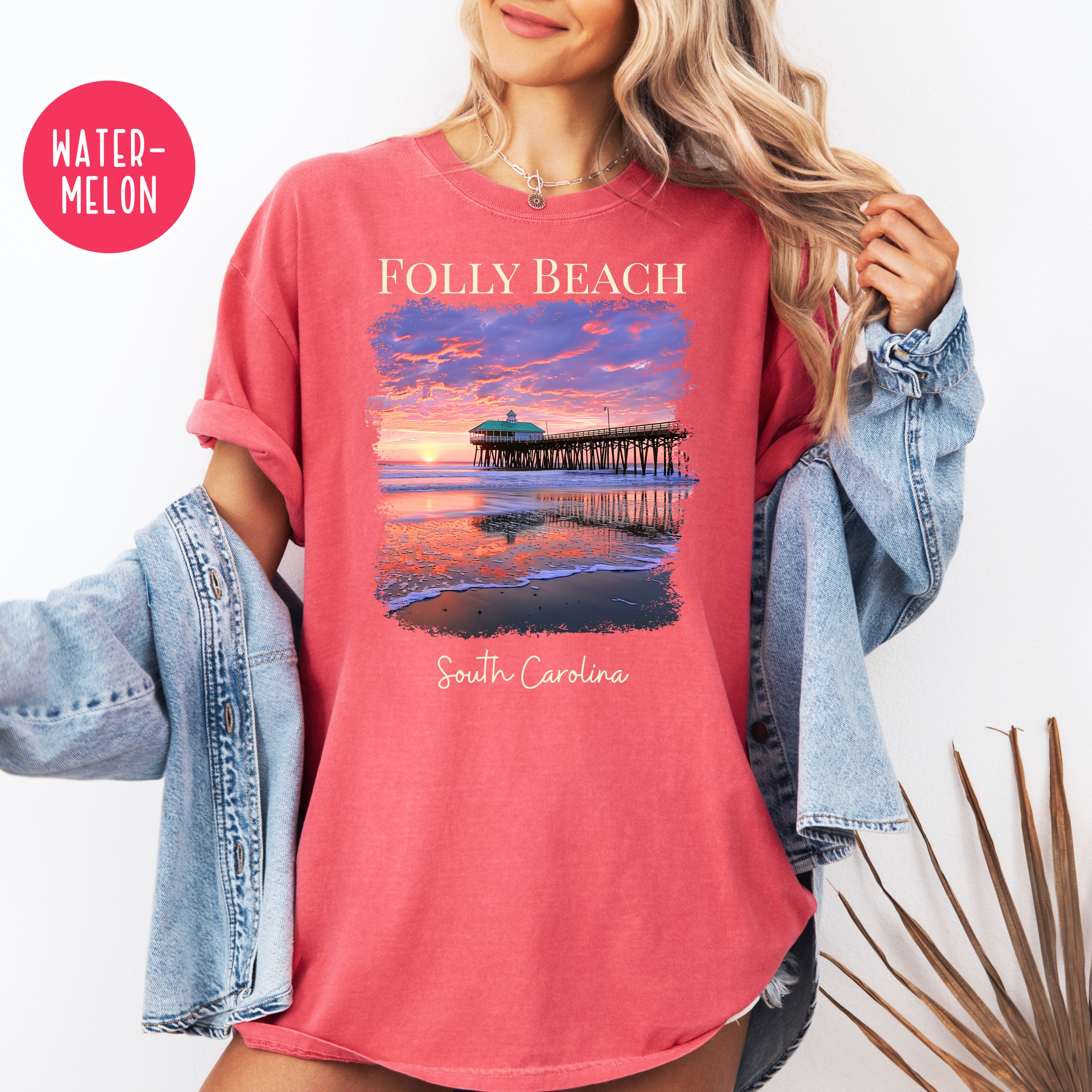 Folly Beach South Carolina Comfort Colors Beach Sunset Tee