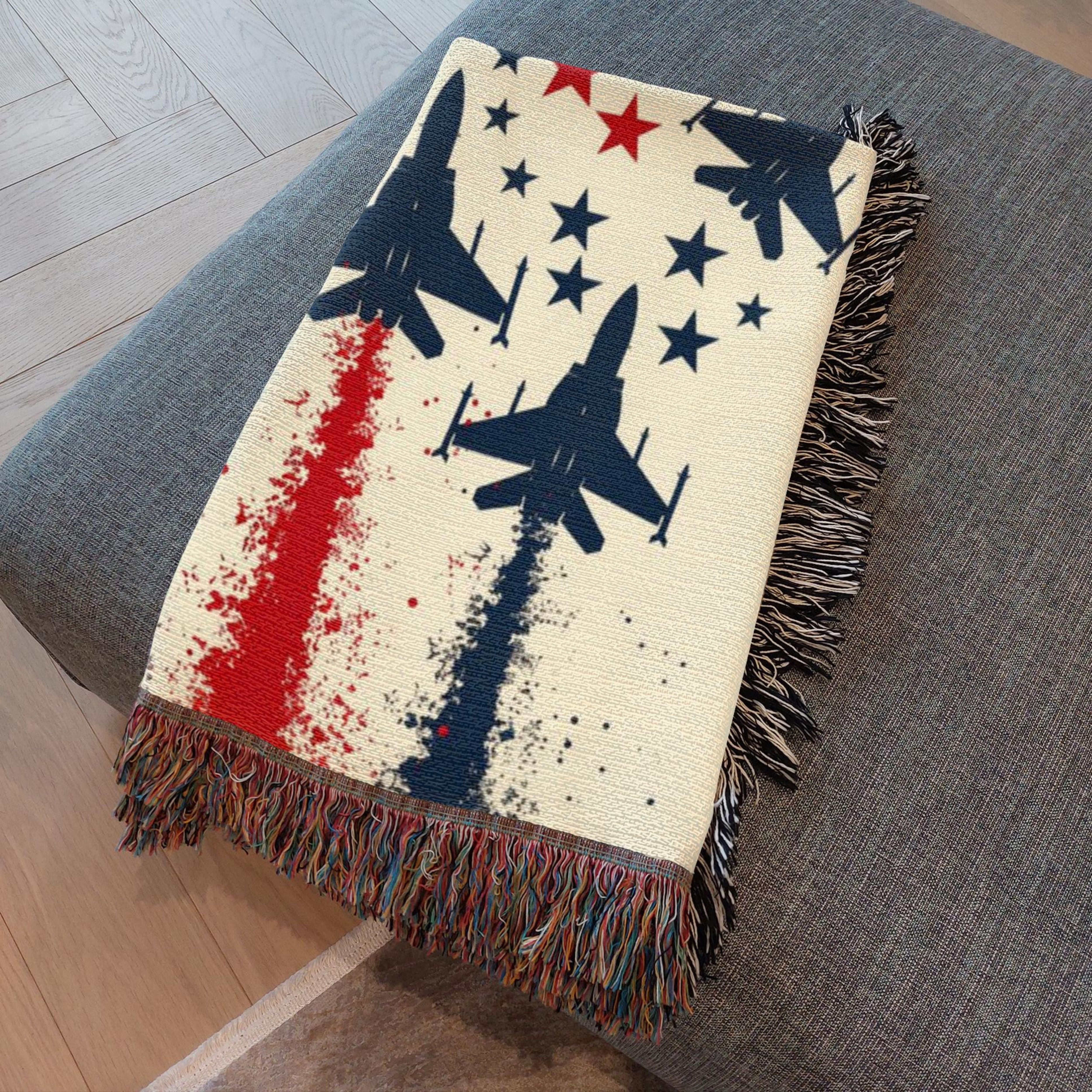 Patriotic American Woven Throw Blanket, America 250 Year Anniversary 4th of July Gift Souvenir