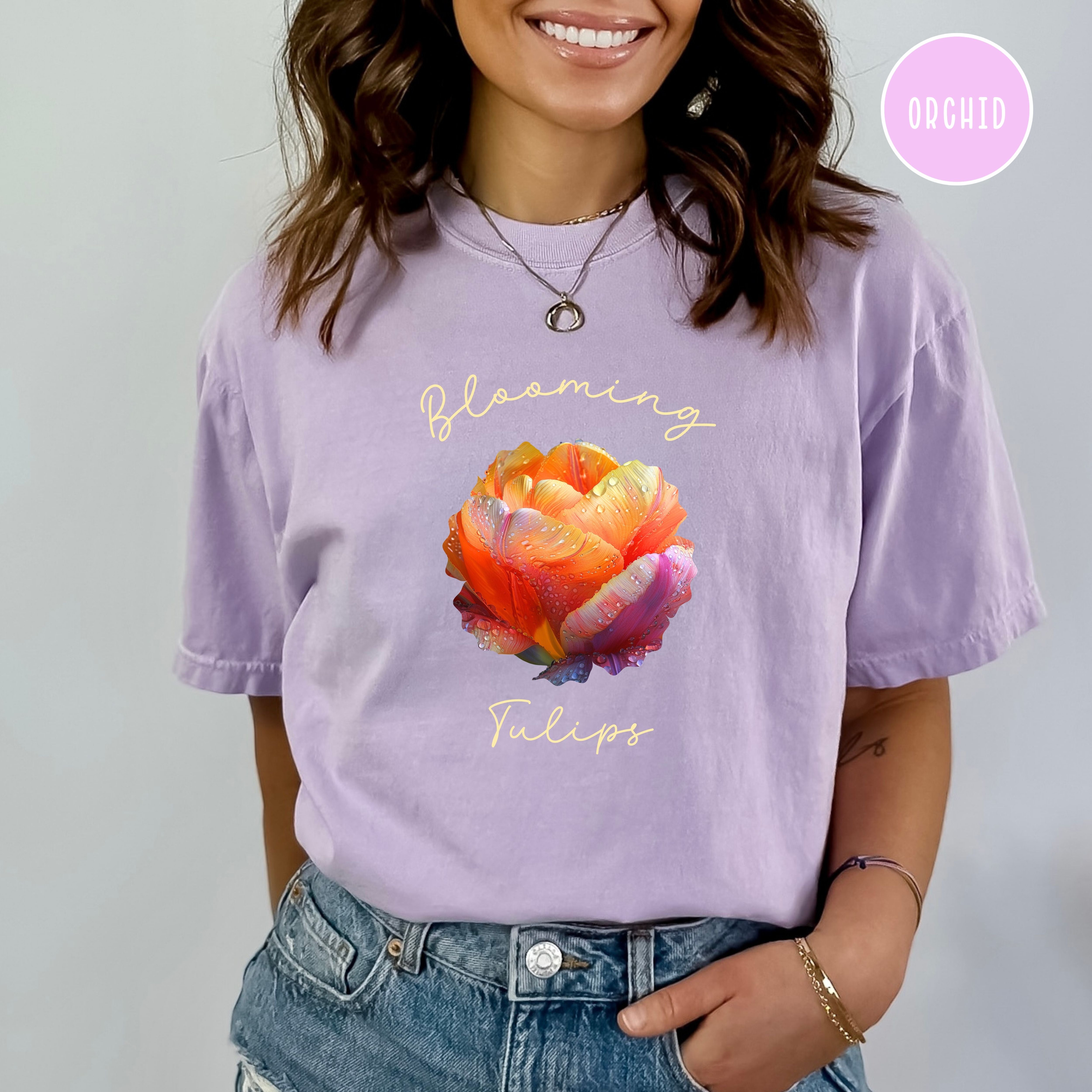 Beautiful Colorful Closeup of Tulip with Droplets Comfort Colors® Tee