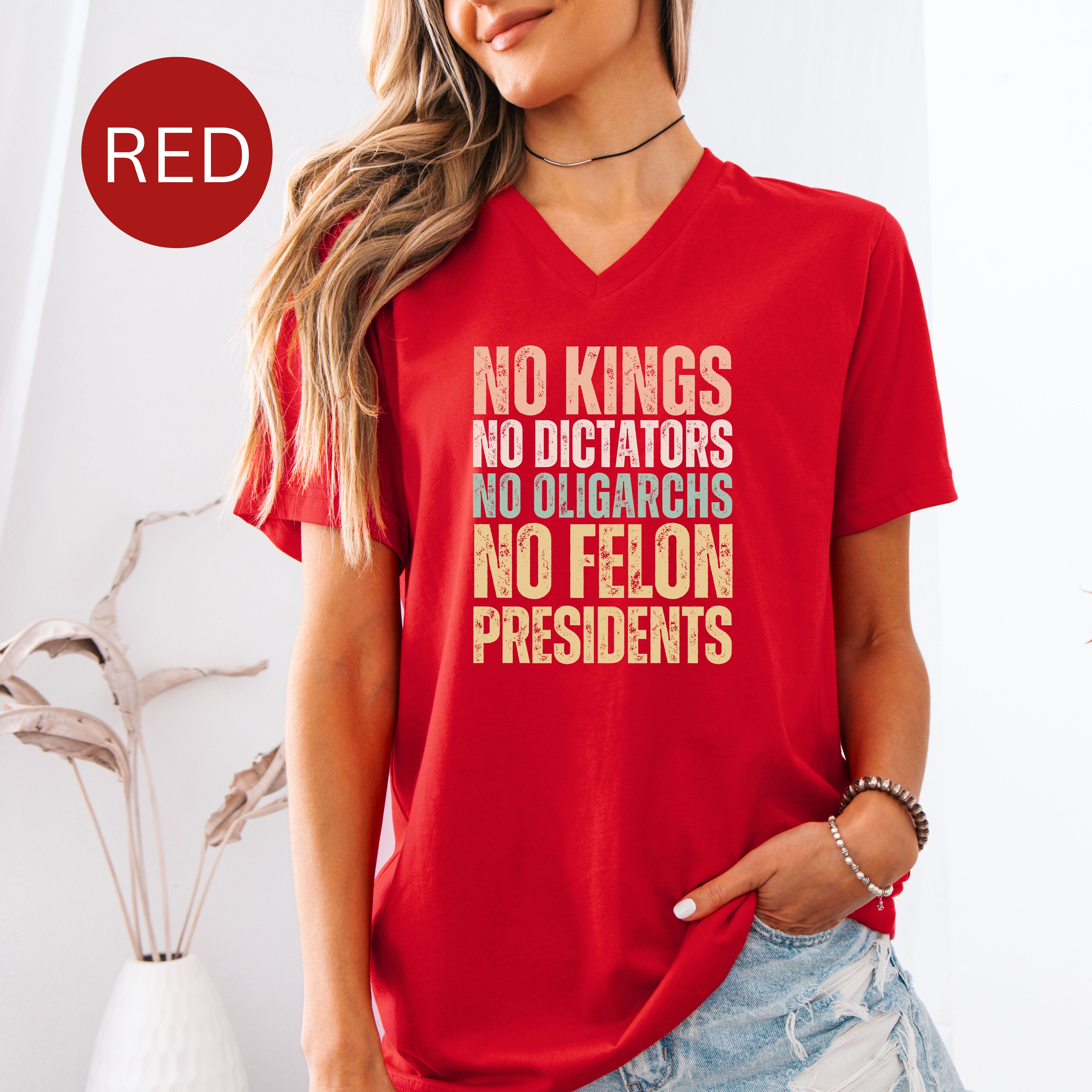 No Kings No Dictators Bella Canvas V-Neck Tee