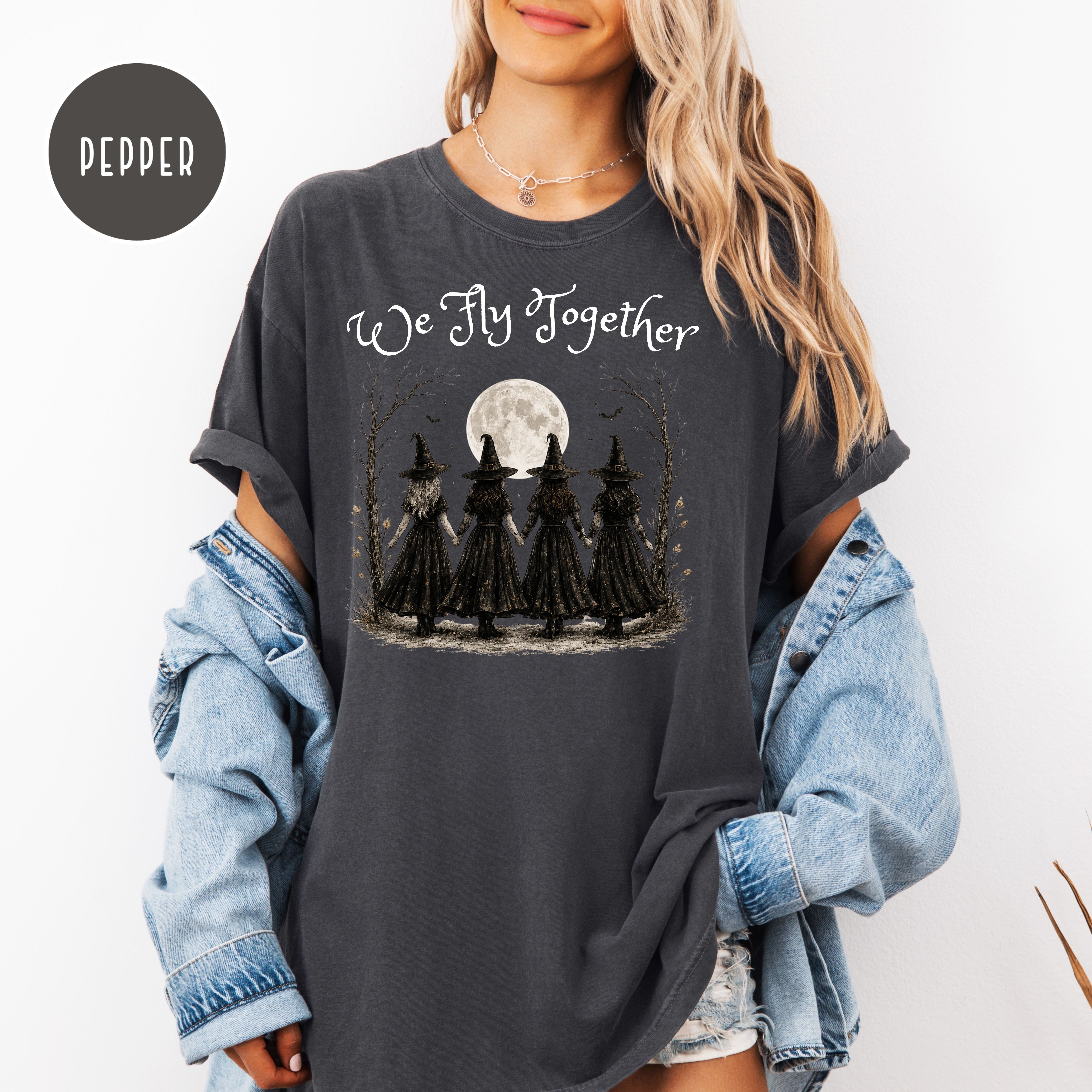 We Fly Together Halloween Witches Shirt, Comfort Colors Halloween T-Shirt, Funny Halloween Shirt, Halloween Party Shirt, Halloween Gift Tee