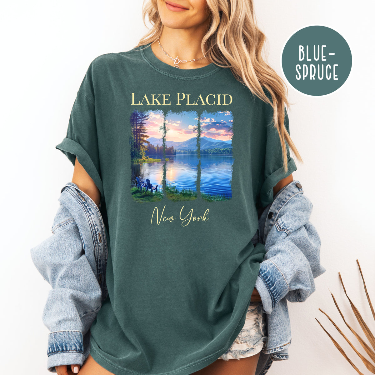 Lake Placid Sunset Over Mountains Comfort Colors Tee Shirt