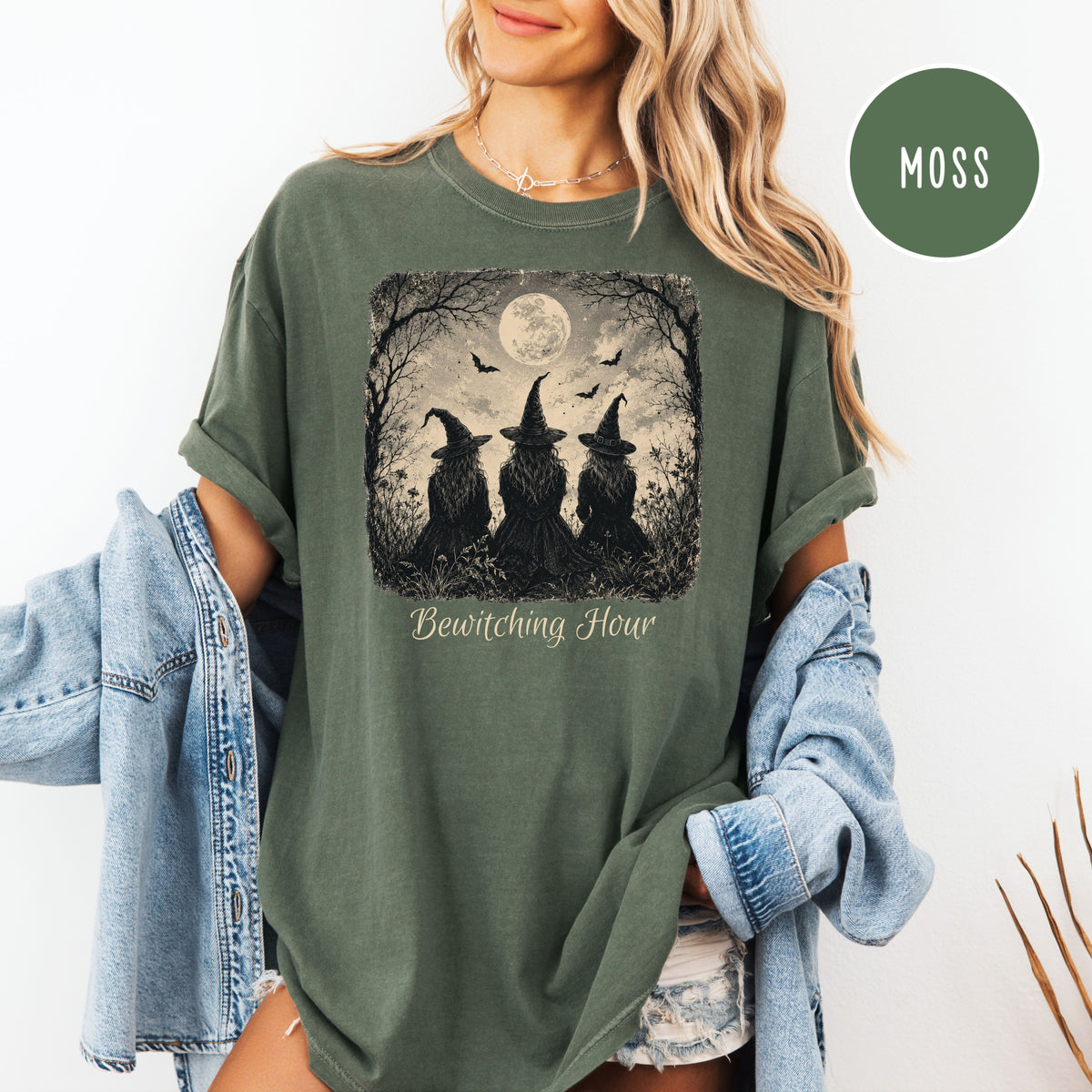 Bewitching Hour Halloween Comfort Colors T-Shirt, Witches in Moonlight Halloween Tee, Halloween Gift, Halloween Party Shirt, Witches Shirt
