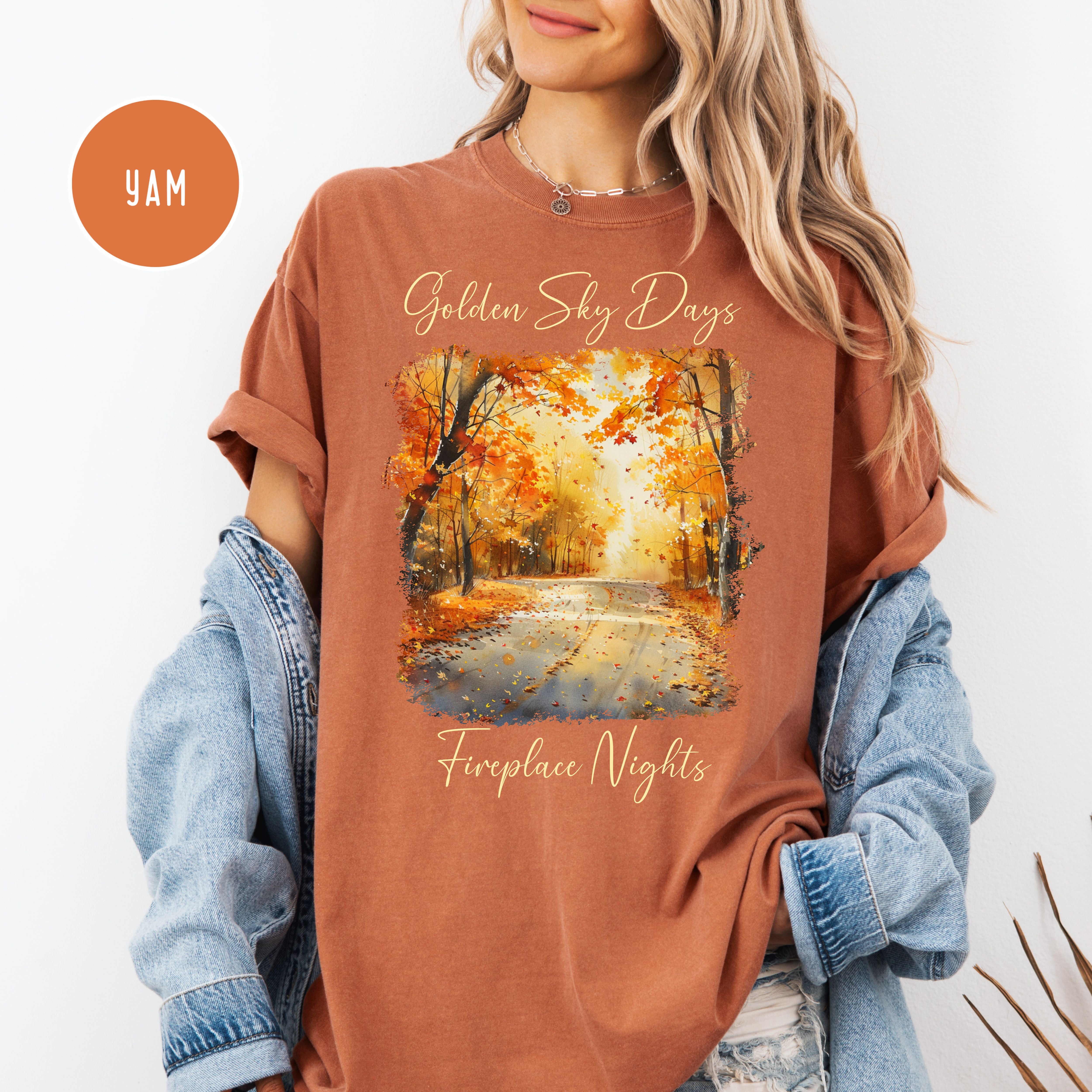 Golden Sky Days and Fireplace Nights Autumn Season Comfort Colors Fall Colors Tee Shirt