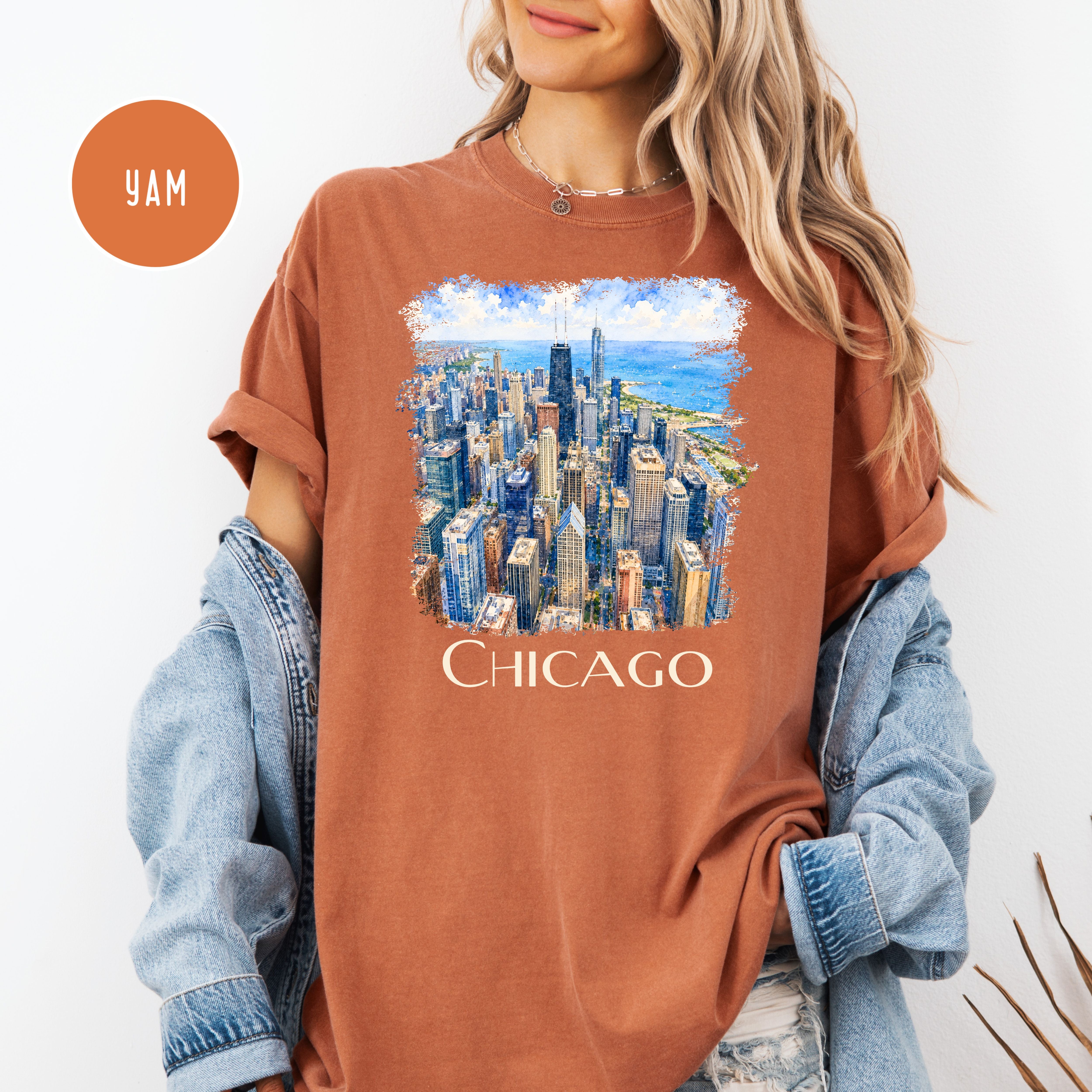 Chicago Lover Unisex Comfort Colors Travel T-Shirt, Chicago Vacation Gift Shirt, Chicago Skyscrapers Shirt, Chicagoan Tee, Traveler Gift Tee