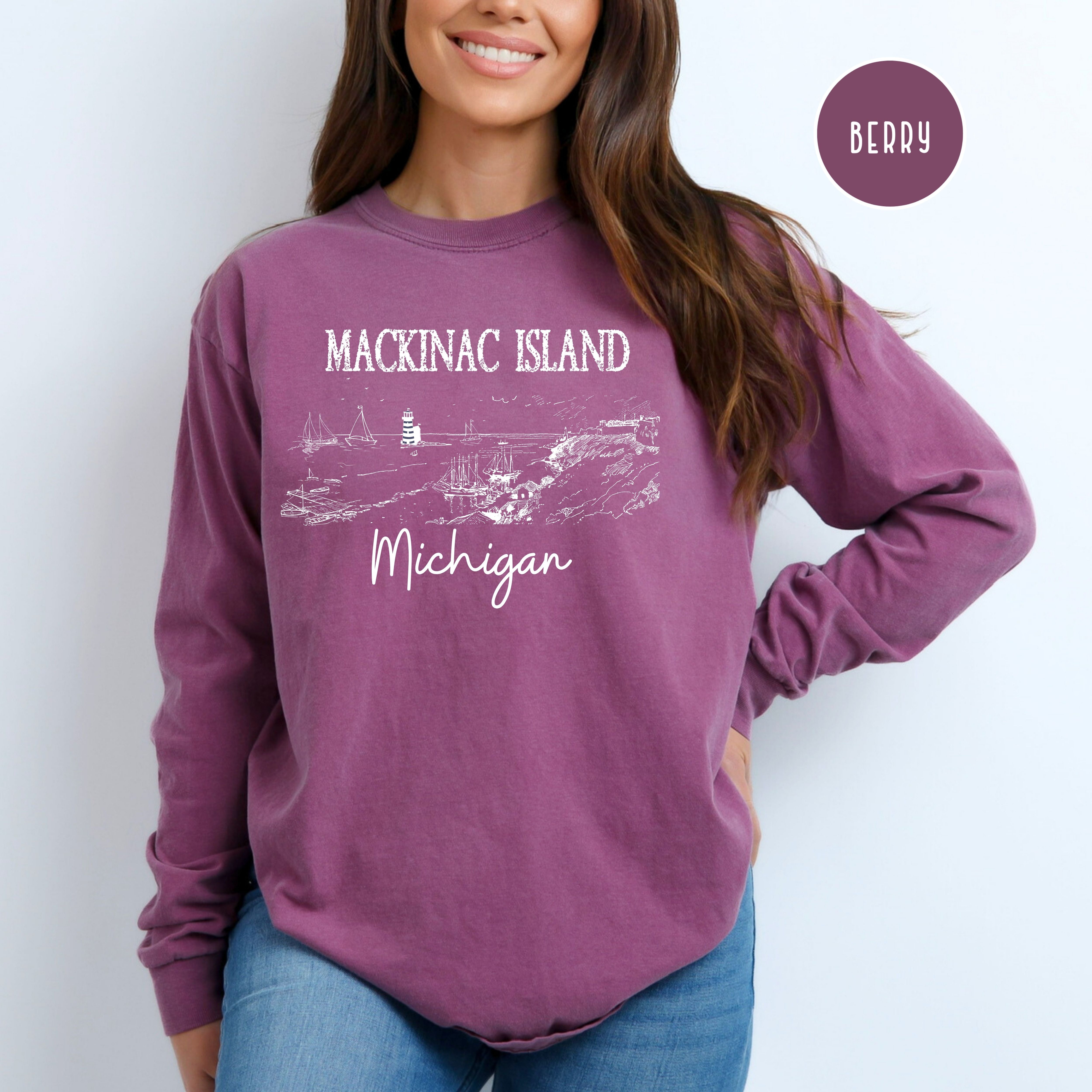 Mackinac Island Michigan Grunge Style Comfort Colors® Long Sleeve Tee