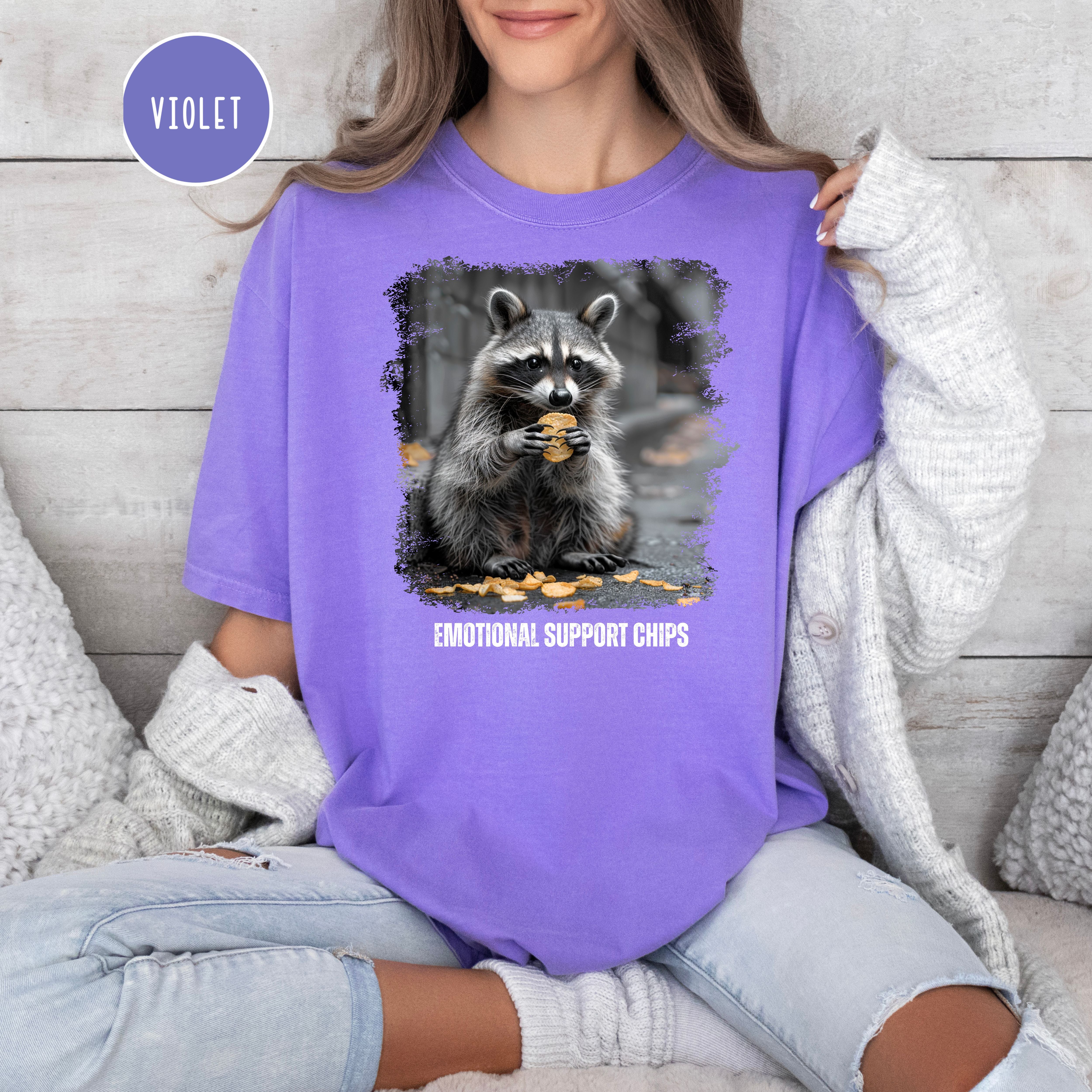 Funny Raccoon Eating Chips Comfort Colors T-Shirt, Funny Animal Meme Tee, Emotional Support Chips Shirt, Funny Gift Shirt