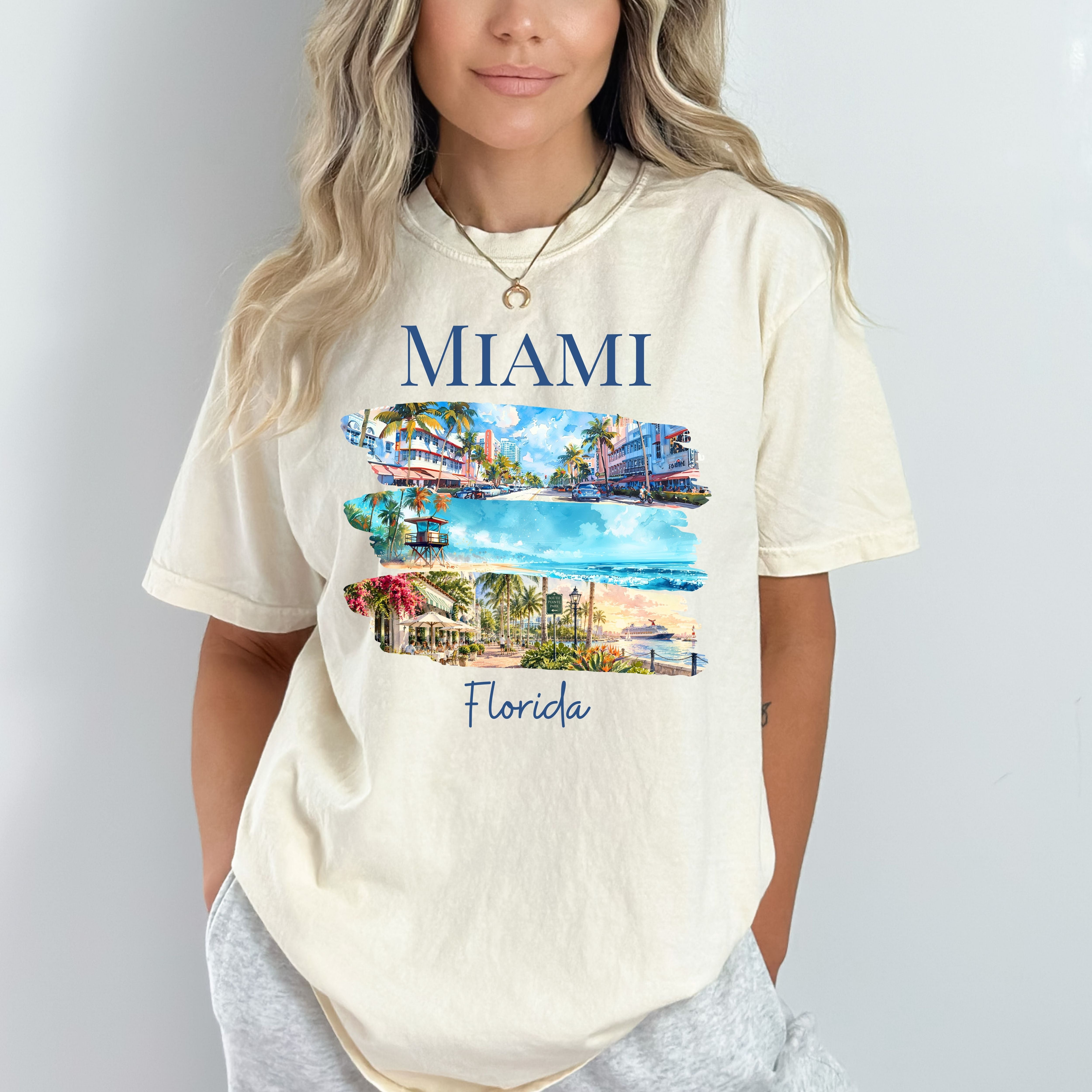 Miami Florida Comfort Colors Vacation T-Shirt, Miami Travel Gift, Miami Trip Shirt, Miami Watercolor Shirt, Miami Art Deco, SoFi Miami Shirt