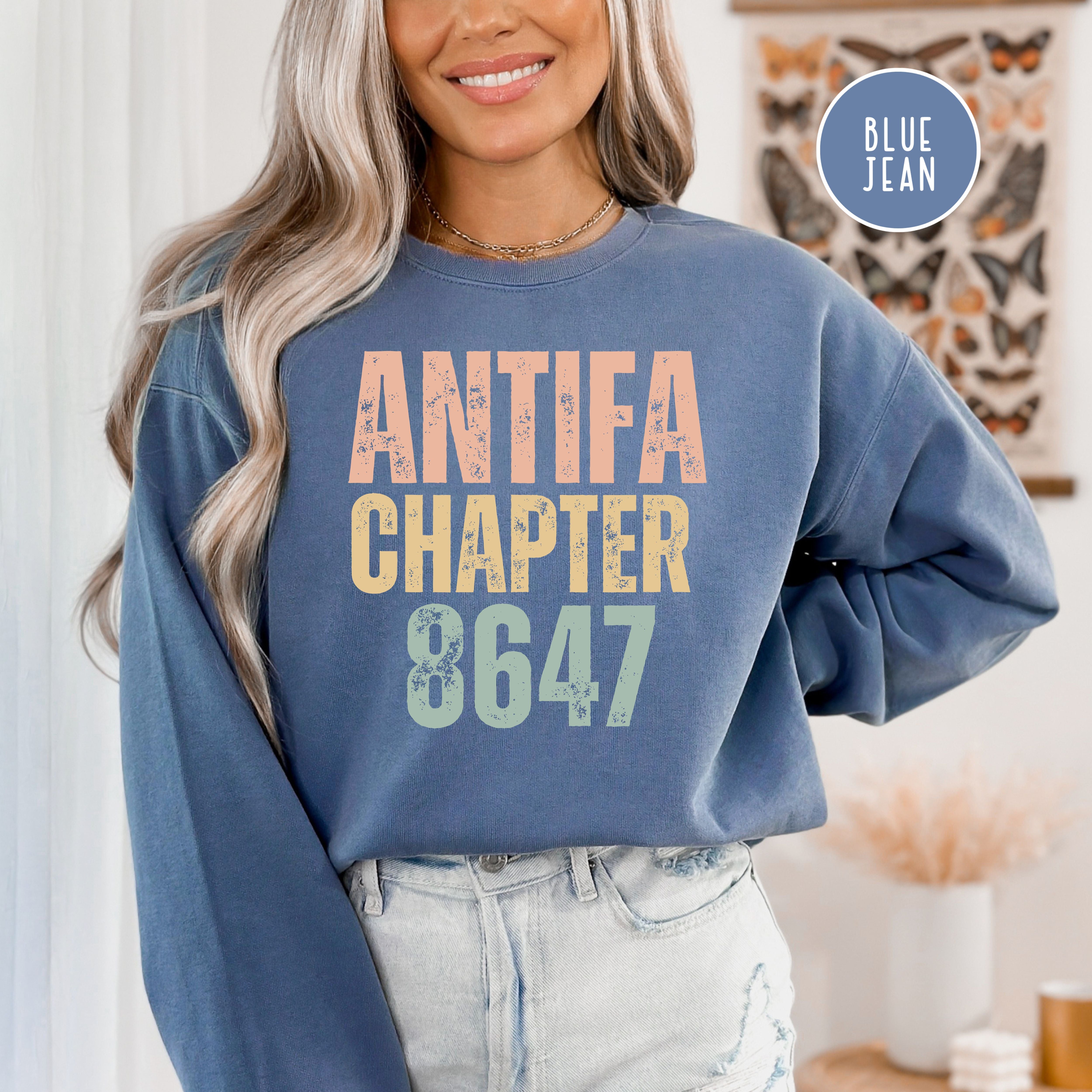 Antifa Chapter 8647 Comfort Colors Sweatshirt, Anti Fascism Protest Sweatshirt