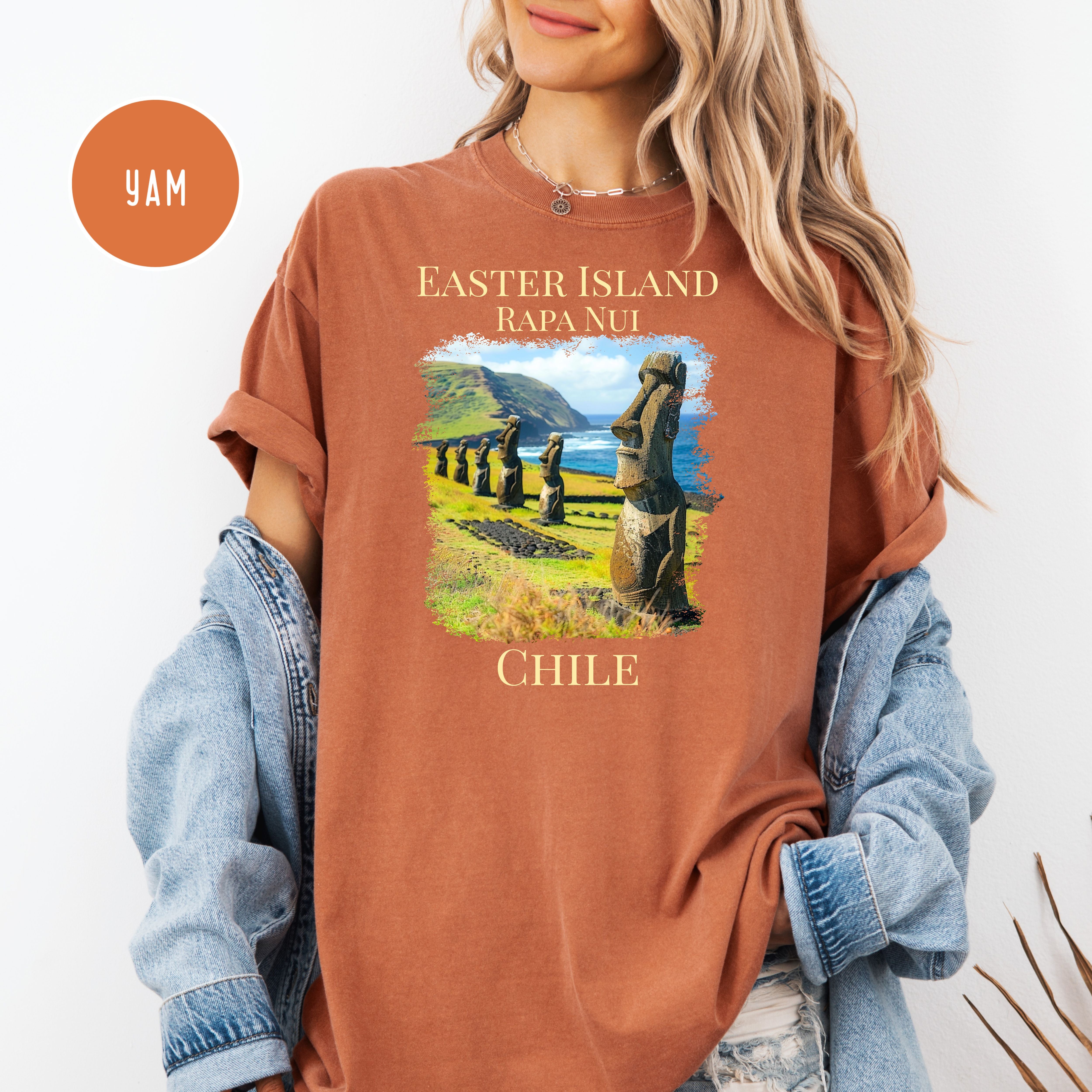 Easter Island Rapa Nui Chile Comfort Colors Tee, Moai Carved Figures