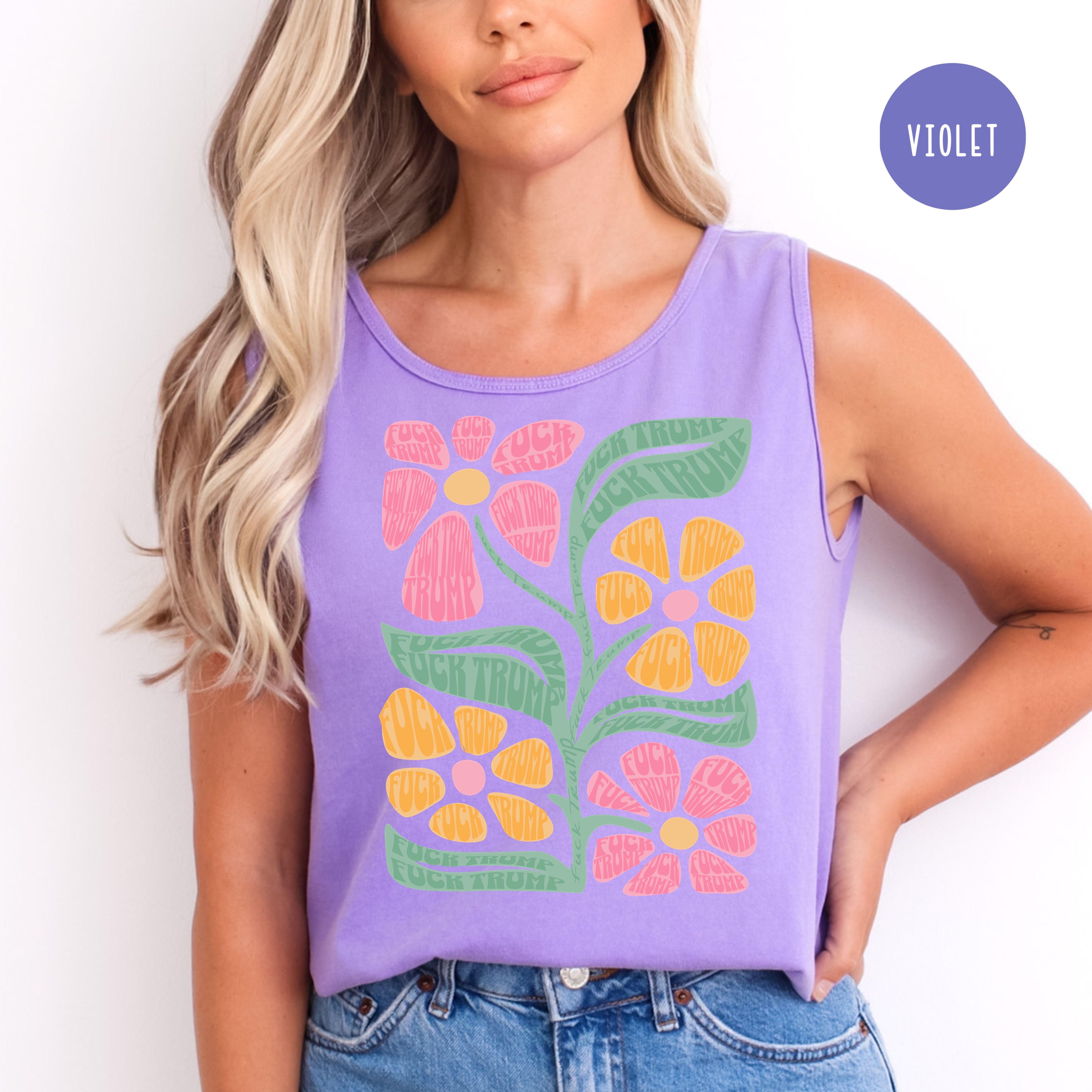 Subtle Fuck Trump Flowers Comfort Colors Tank Top
