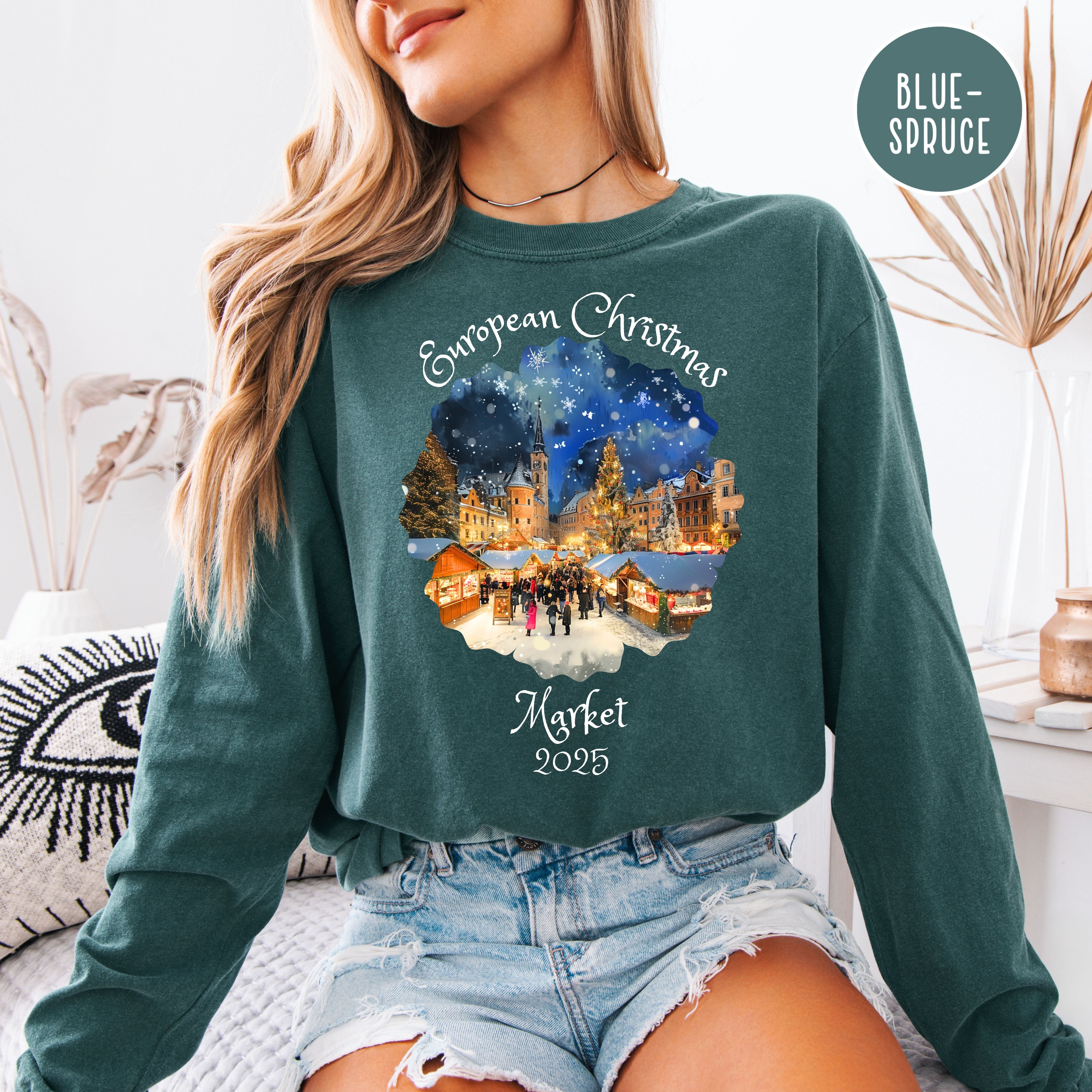 European Christmas Market 2025 Comfort Colors Long Sleeve Unisex Tee
