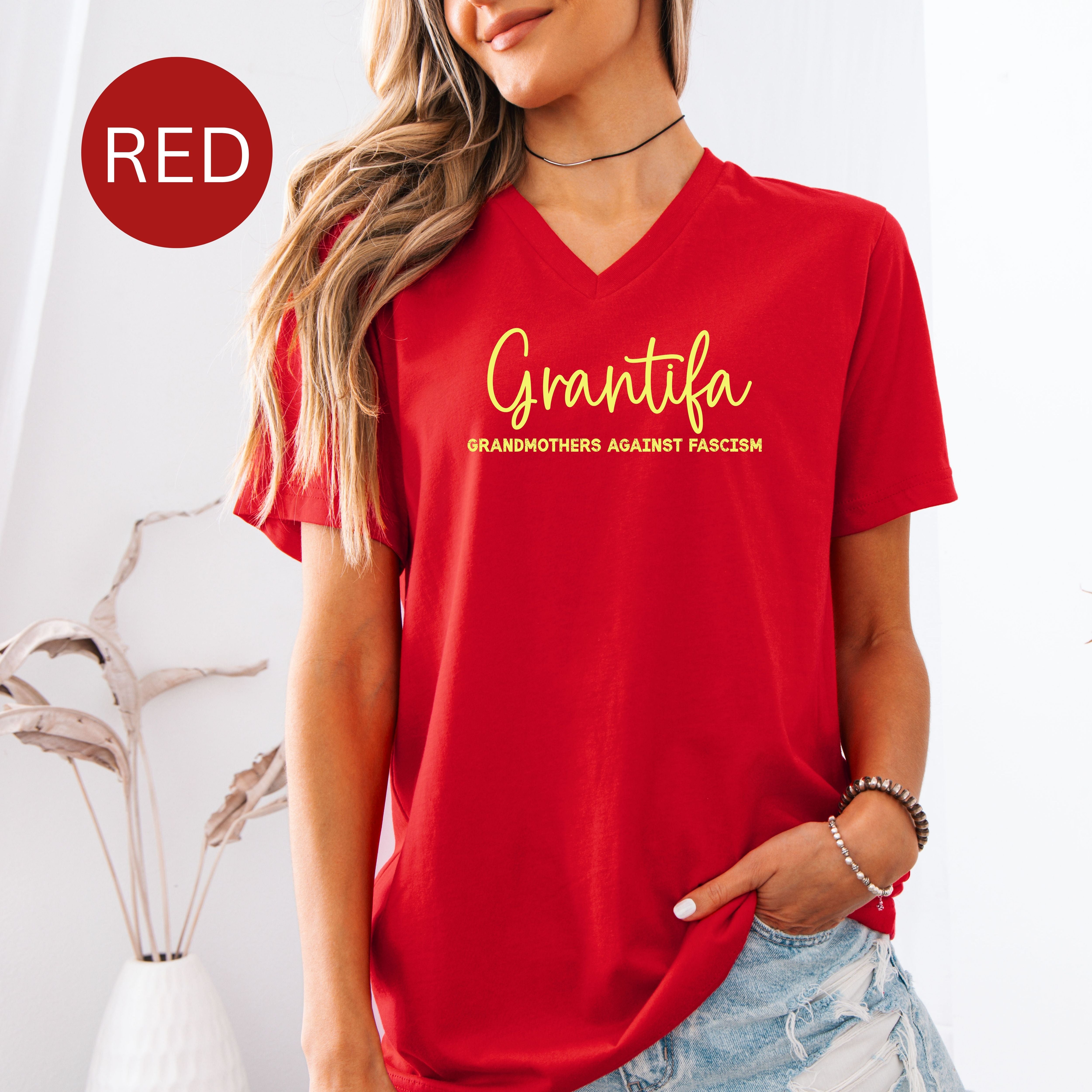 Grandtifa Grandmothers Against Fascism Bella Canvas V-Neck Tee, Protest Tee Shirt