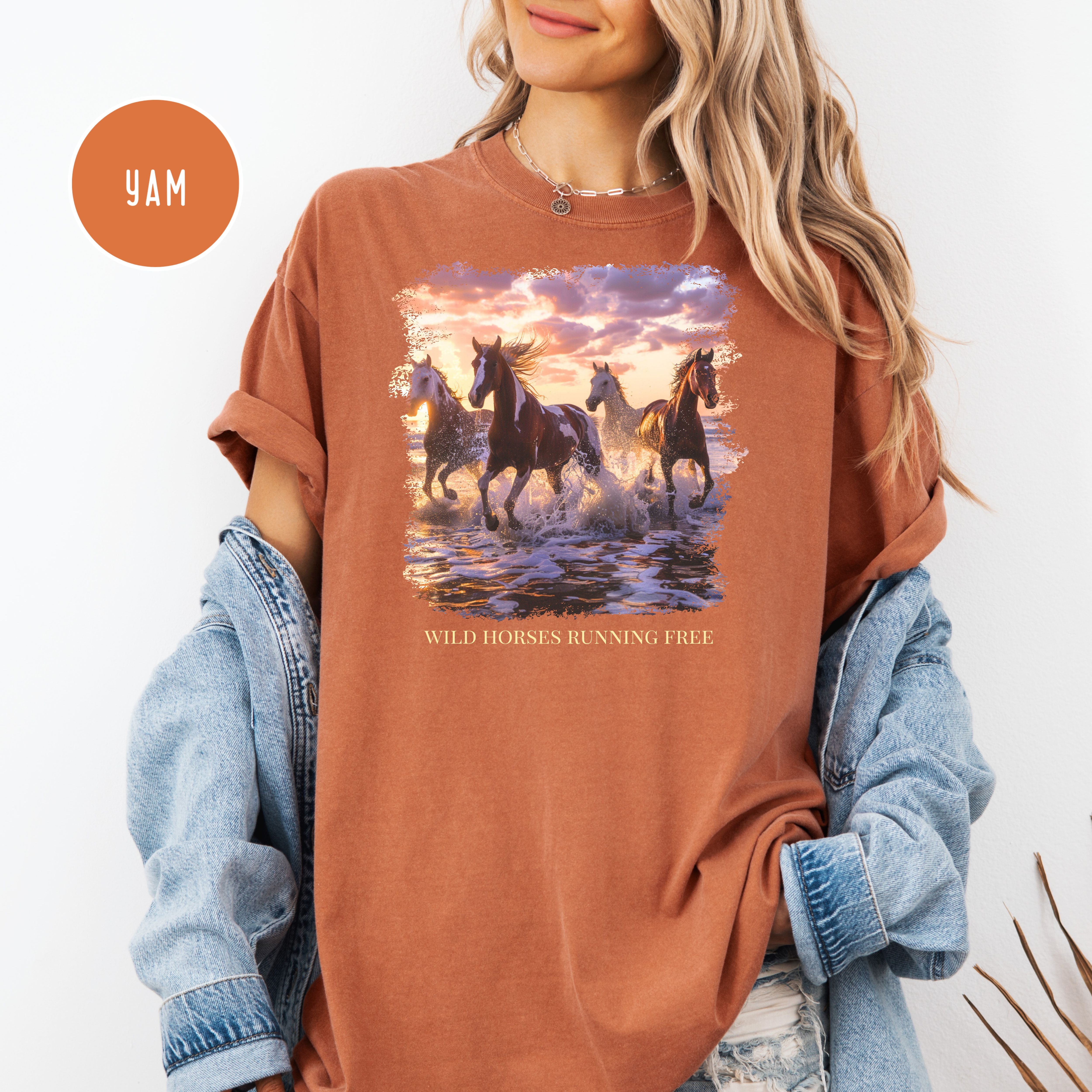 Horses Running on Beach At Sunset Comfort Colors Gift Tee