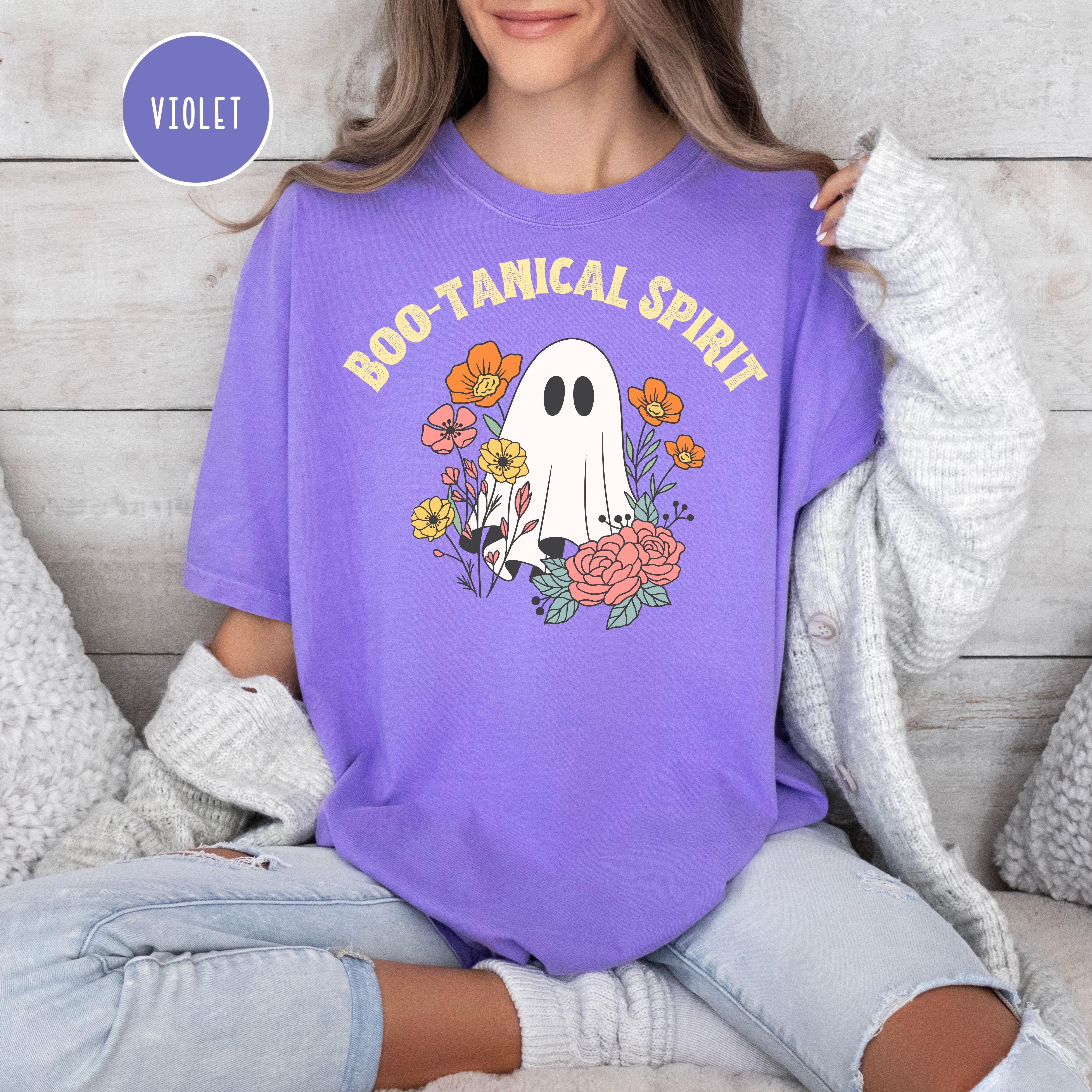 Floral Ghost Comfort Colors Halloween Tee Shirt