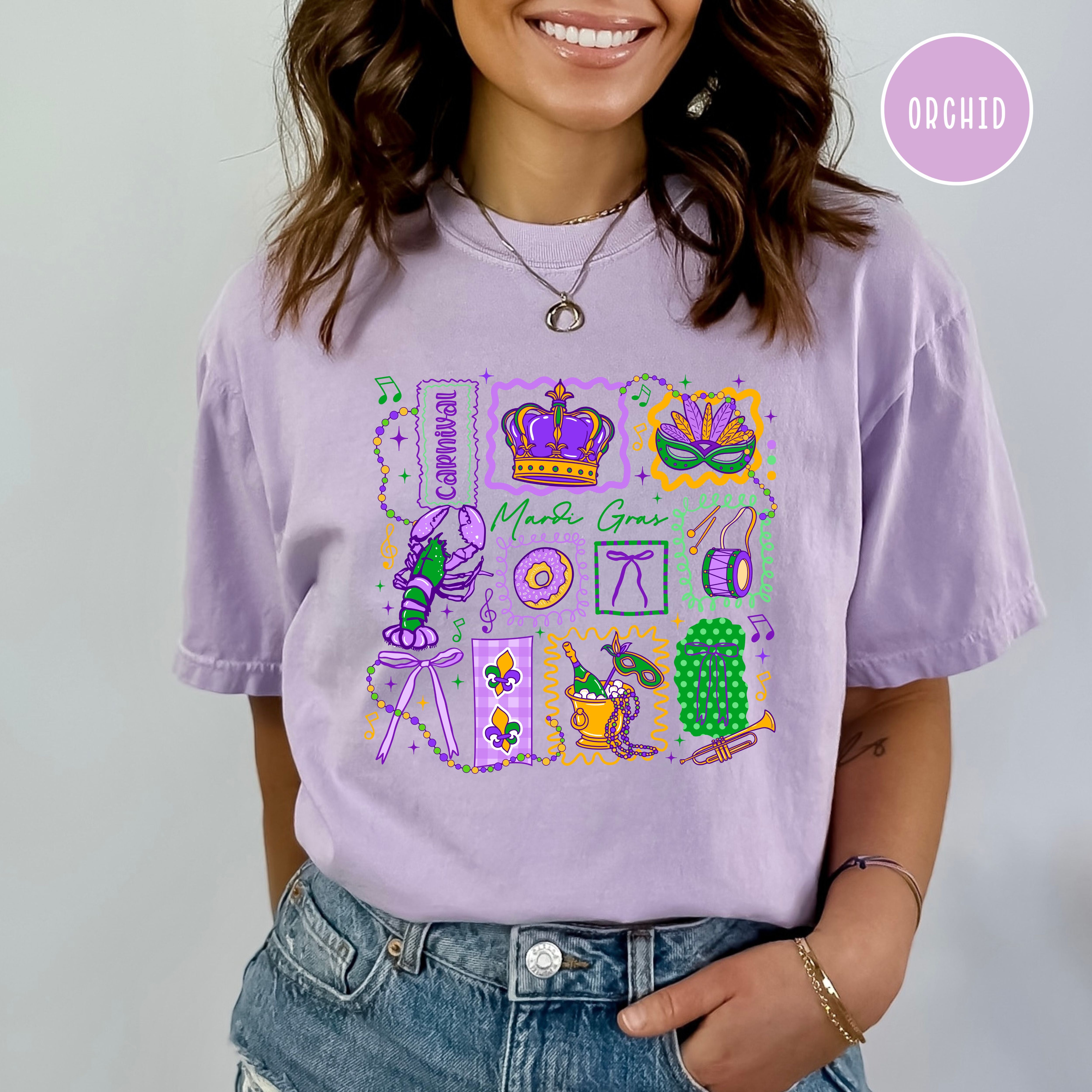 Festive Mardi Gras Comfort Colors T-Shirt, New Orleans Travel Shirt