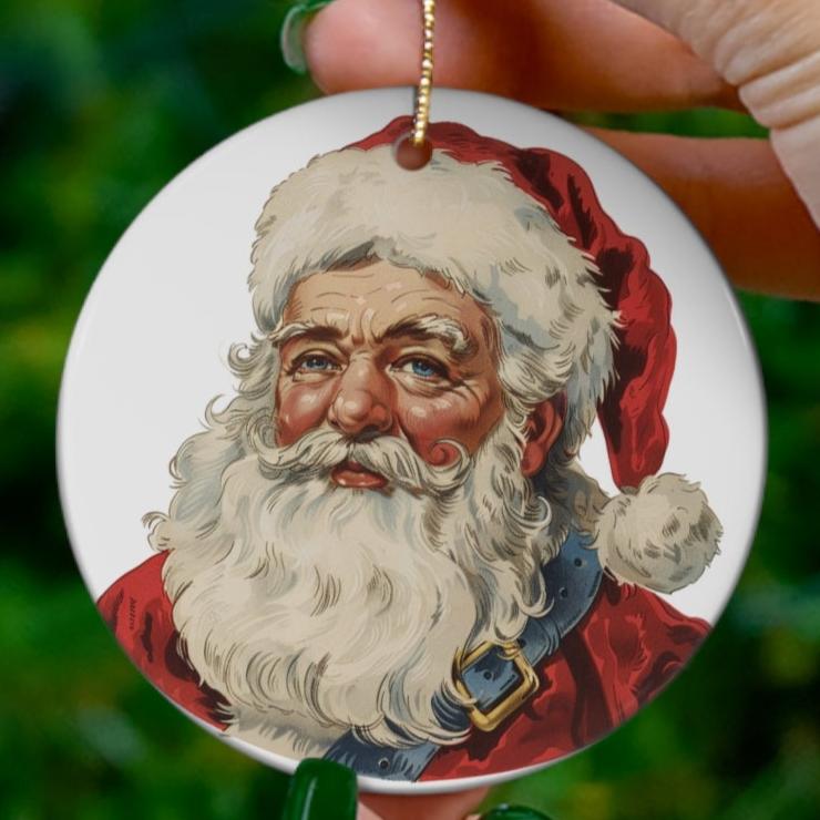 Vintage Santa Claus Ceramic Christmas Ornament Gift