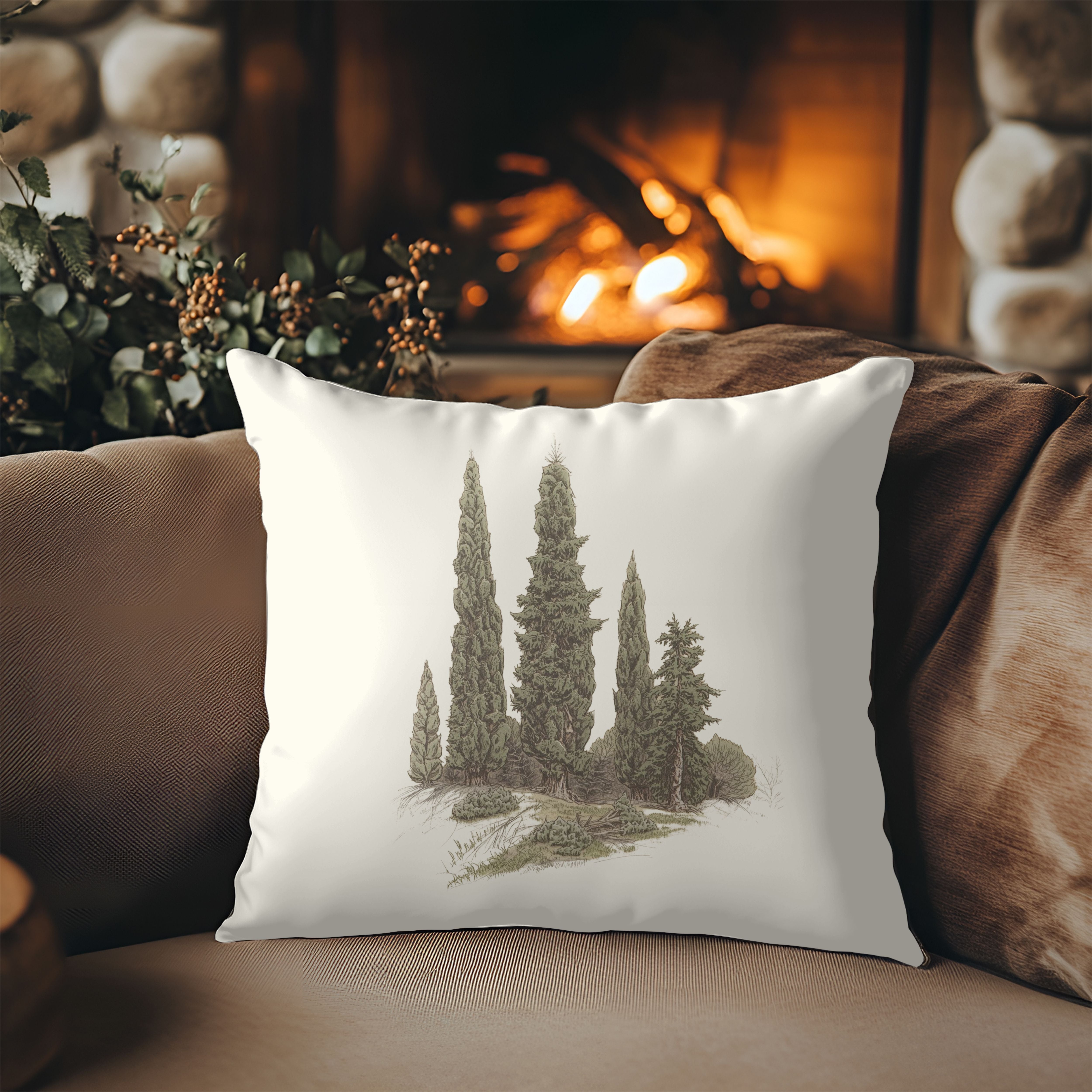 Subtle Soft Cypress Trees Decorative Throw Pillows, Design Front & Back