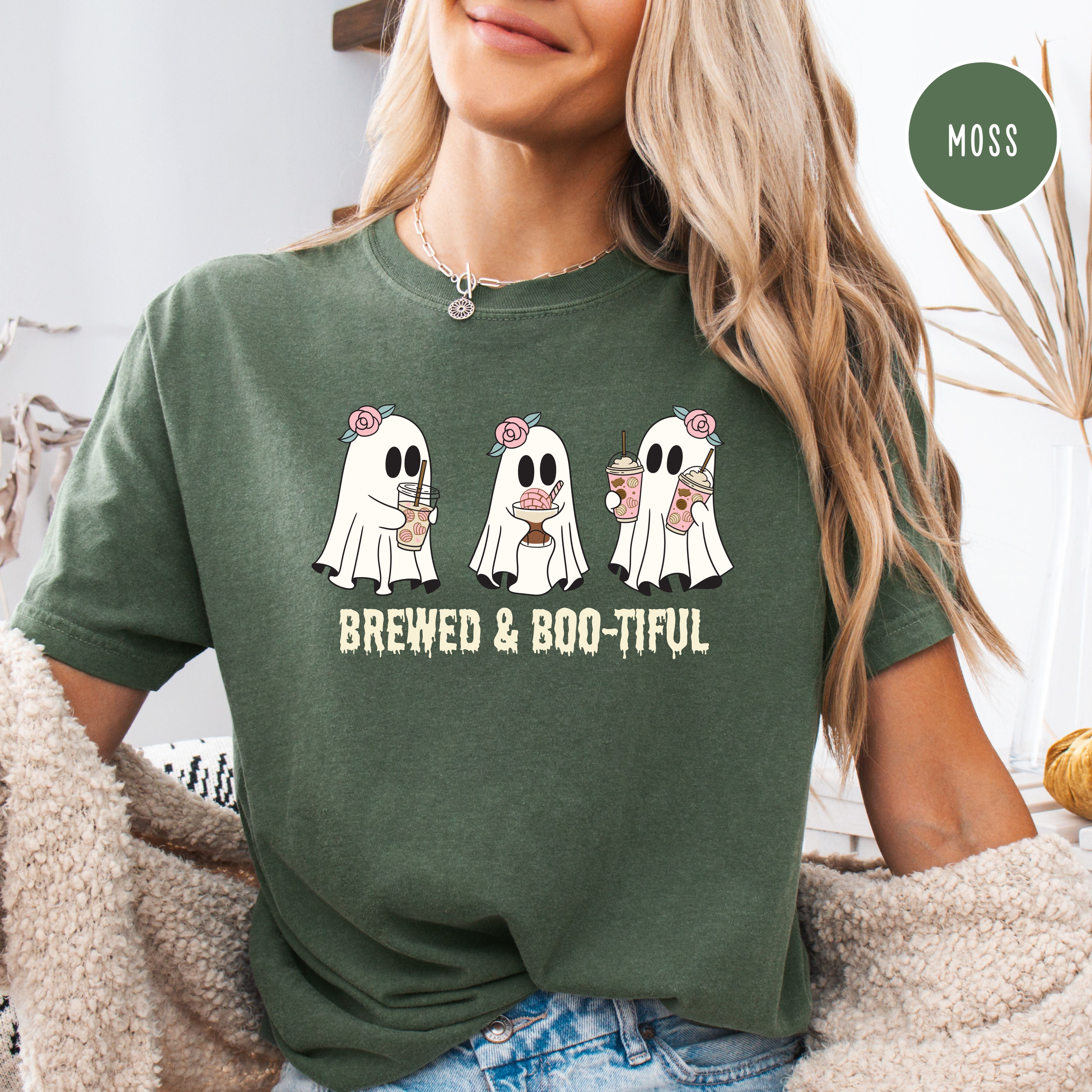 Cute Ghost Halloween Comfort Colors Tee Shirt for Coffee Lover